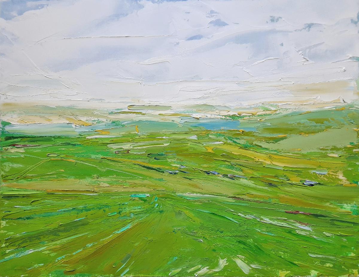 Georgie Dowling Abstract Painting - South Downs Greens 
