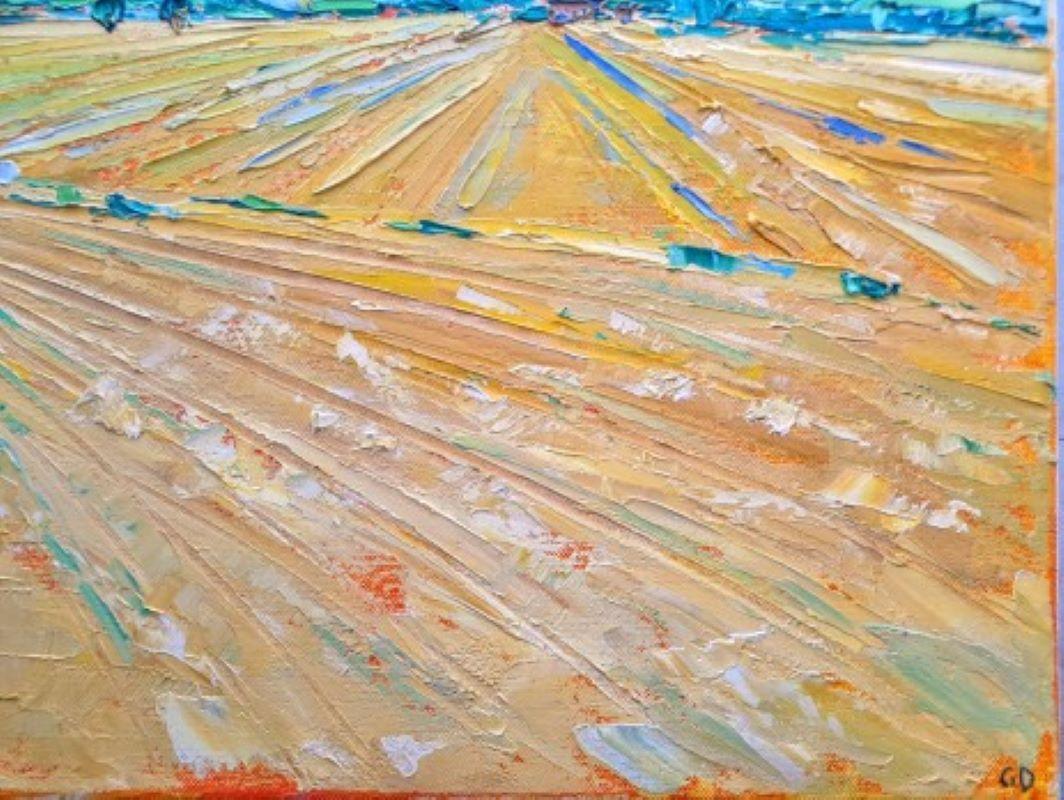 Stubble Fields, Herefordshire, original landscape, field painting - Painting by Georgie Dowling