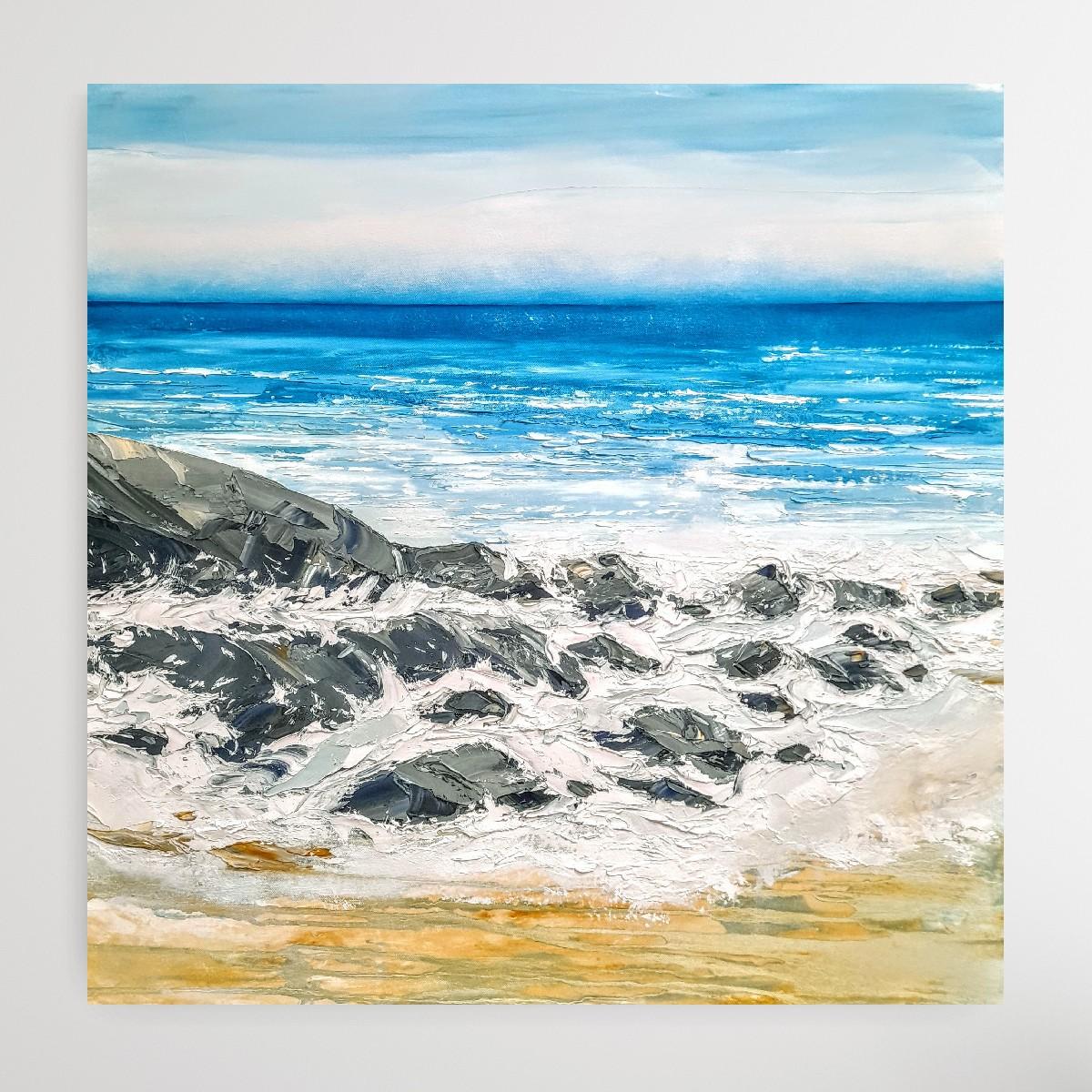 A Summer On The Cornish Coast Inspired by days sat on the North Cornwall coastline watching the changing tide crashing over the rocks. The bright blue sea typical of the area sparkles in the distance. The way the pattern of rocks continues to evolve