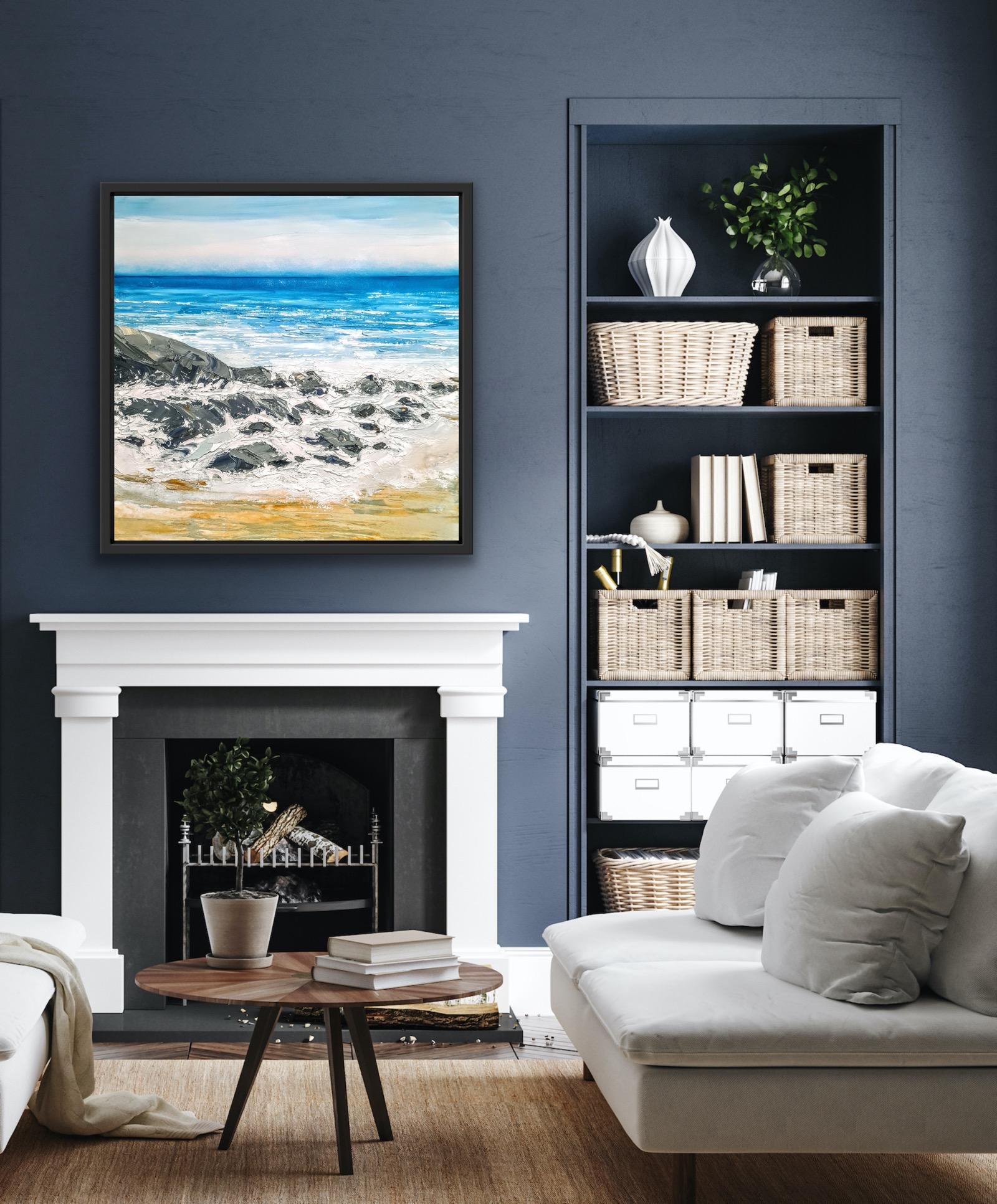 Summer on the Cornwall Coast, Abstract Seascape Painting, Textured Coastal Art For Sale 6