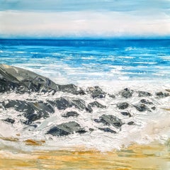 Summer on the Cornwall Coast, Abstract Seascape Painting, Textured Coastal Art