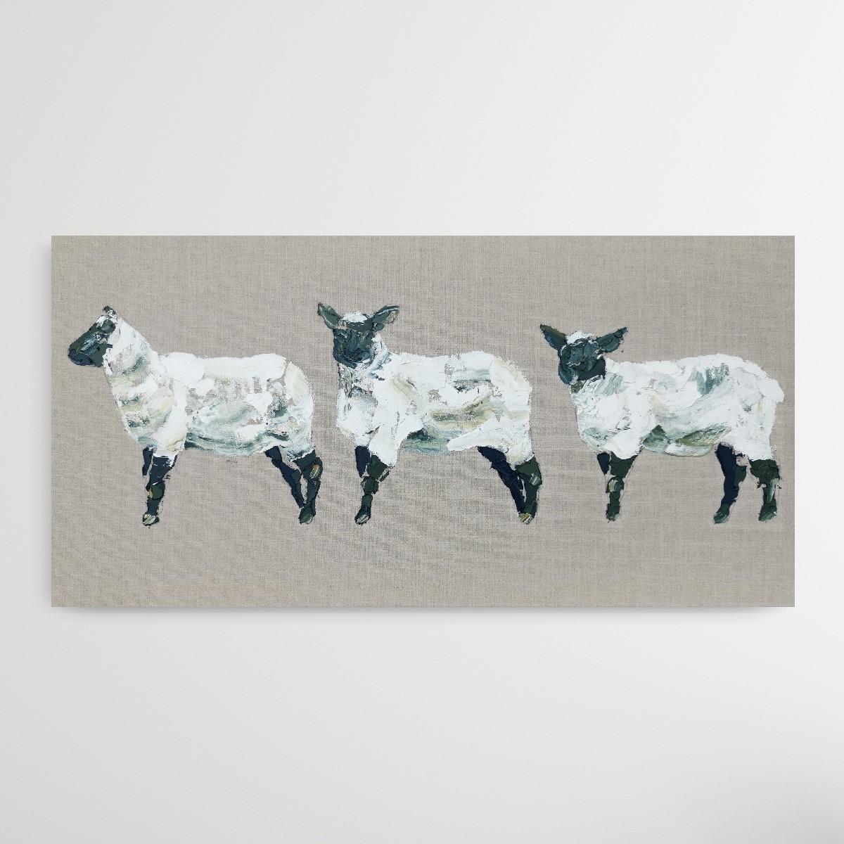 Tres corderos, Pintura original, Arte animal, Contemporáneo, Granja en venta 6