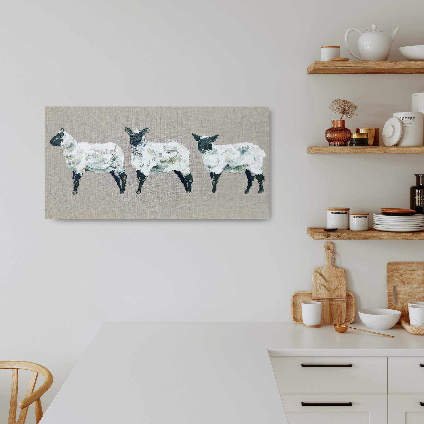 Tres corderos, Pintura original, Arte animal, Contemporáneo, Granja - Painting de Georgie Dowling