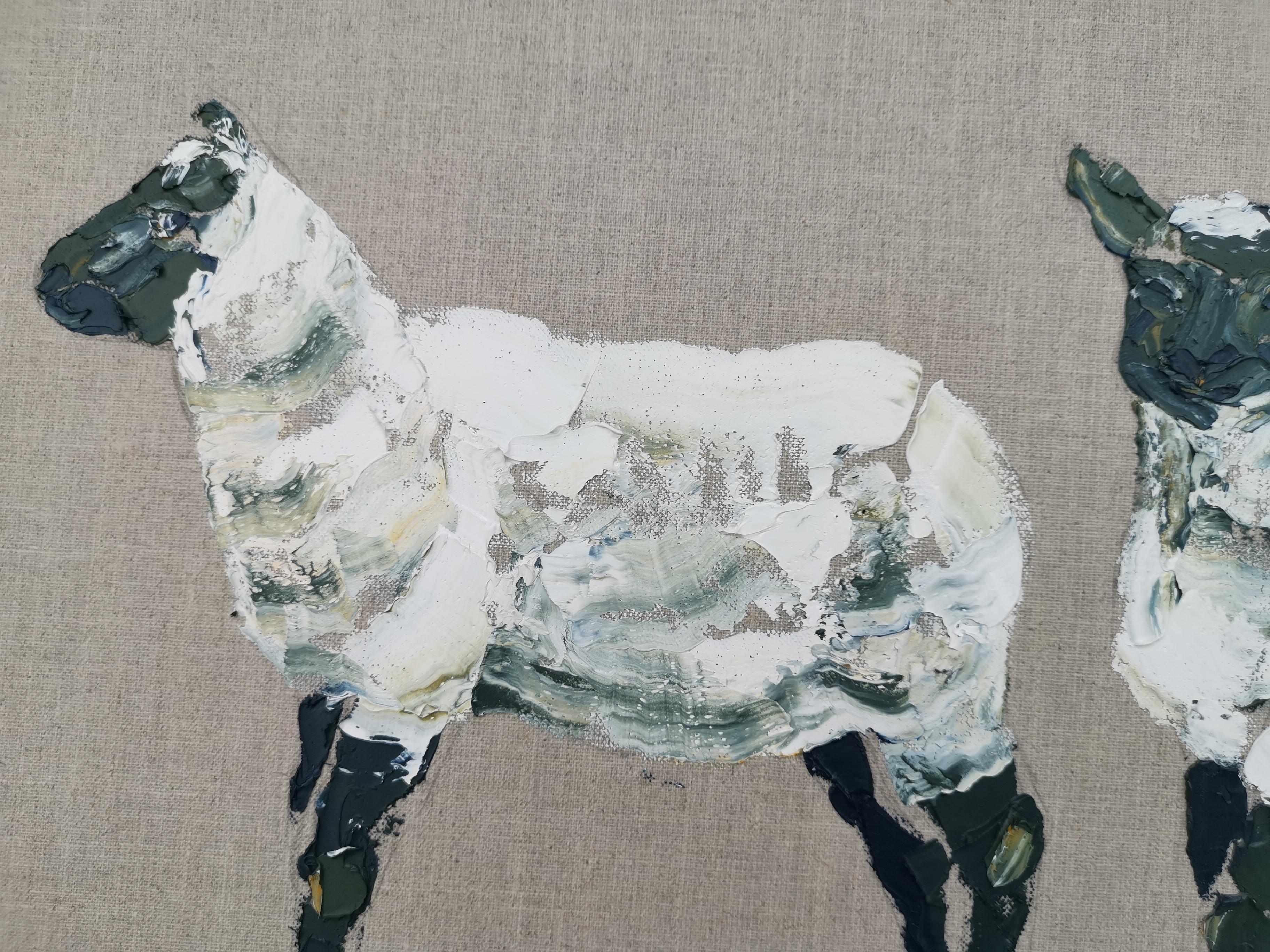 Tres corderos, Pintura original, Arte animal, Contemporáneo, Granja - Painting Impresionista de Georgie Dowling