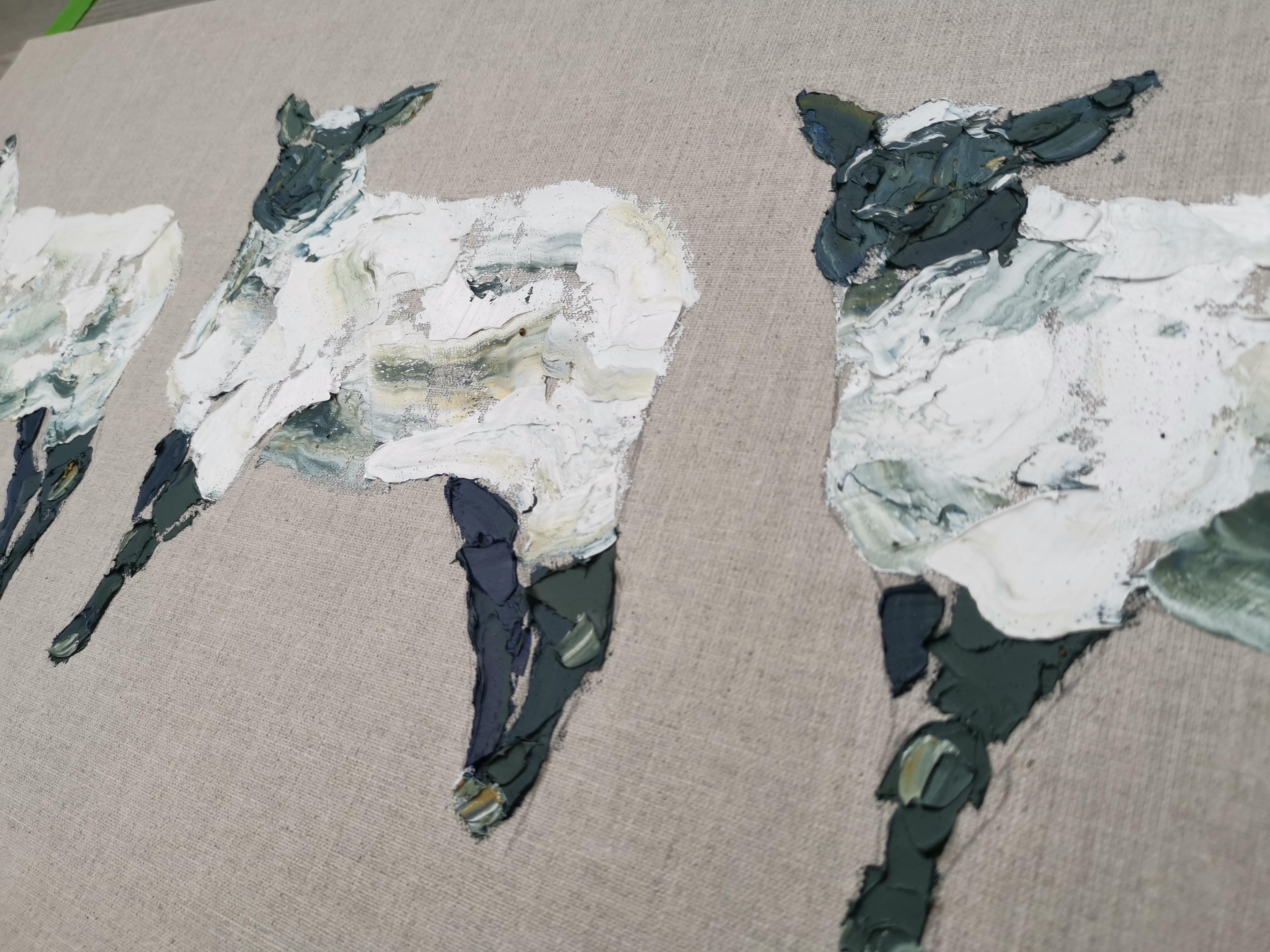 Tres corderos, Pintura original, Arte animal, Contemporáneo, Granja en venta 1