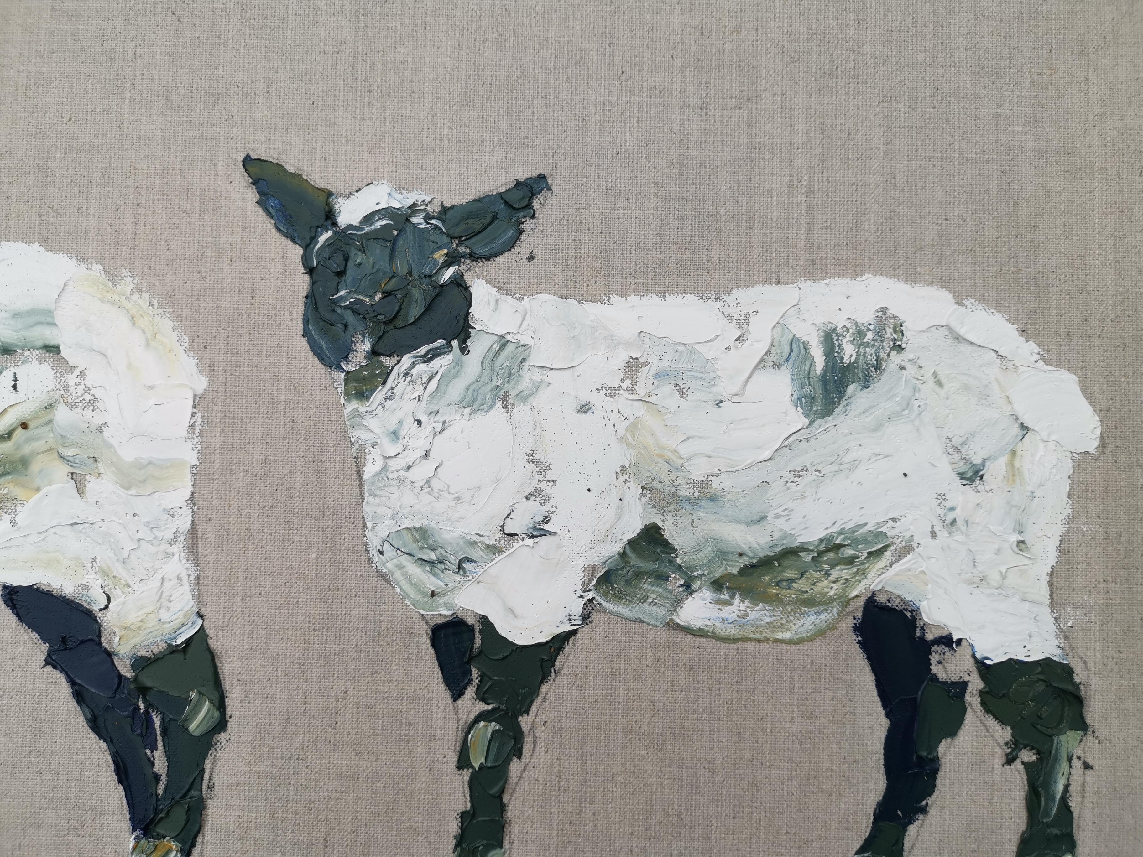 Tres corderos, Pintura original, Arte animal, Contemporáneo, Granja en venta 2
