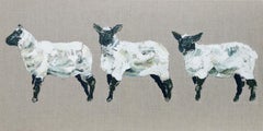 Trois agneaux, Peinture originale, Art animalier, Contemporain, Ferme