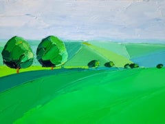 Two Trees in the Cotswolds, Original painting, Rural Landscape Art