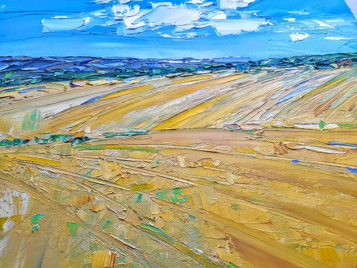 View from the Train to Hereford, Georgie Dowling, peinture de paysage texturé en vente 4