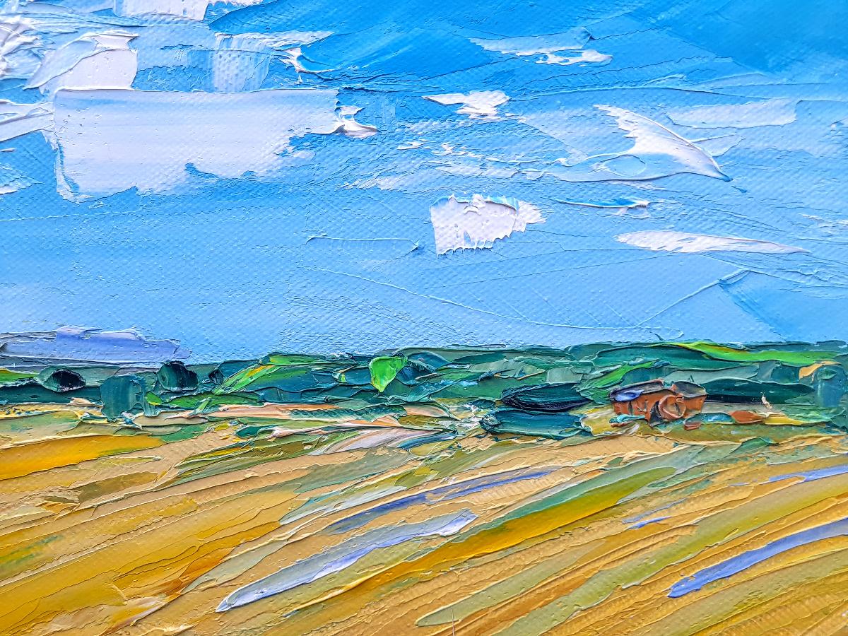Vista dal treno per Hereford, Georgie Dowling, Pittura di paesaggio strutturata in vendita 5