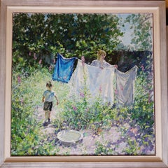 " Clothes hanging with mum "  Child, Mother , Offer Free Shipping cm.120 x 120   