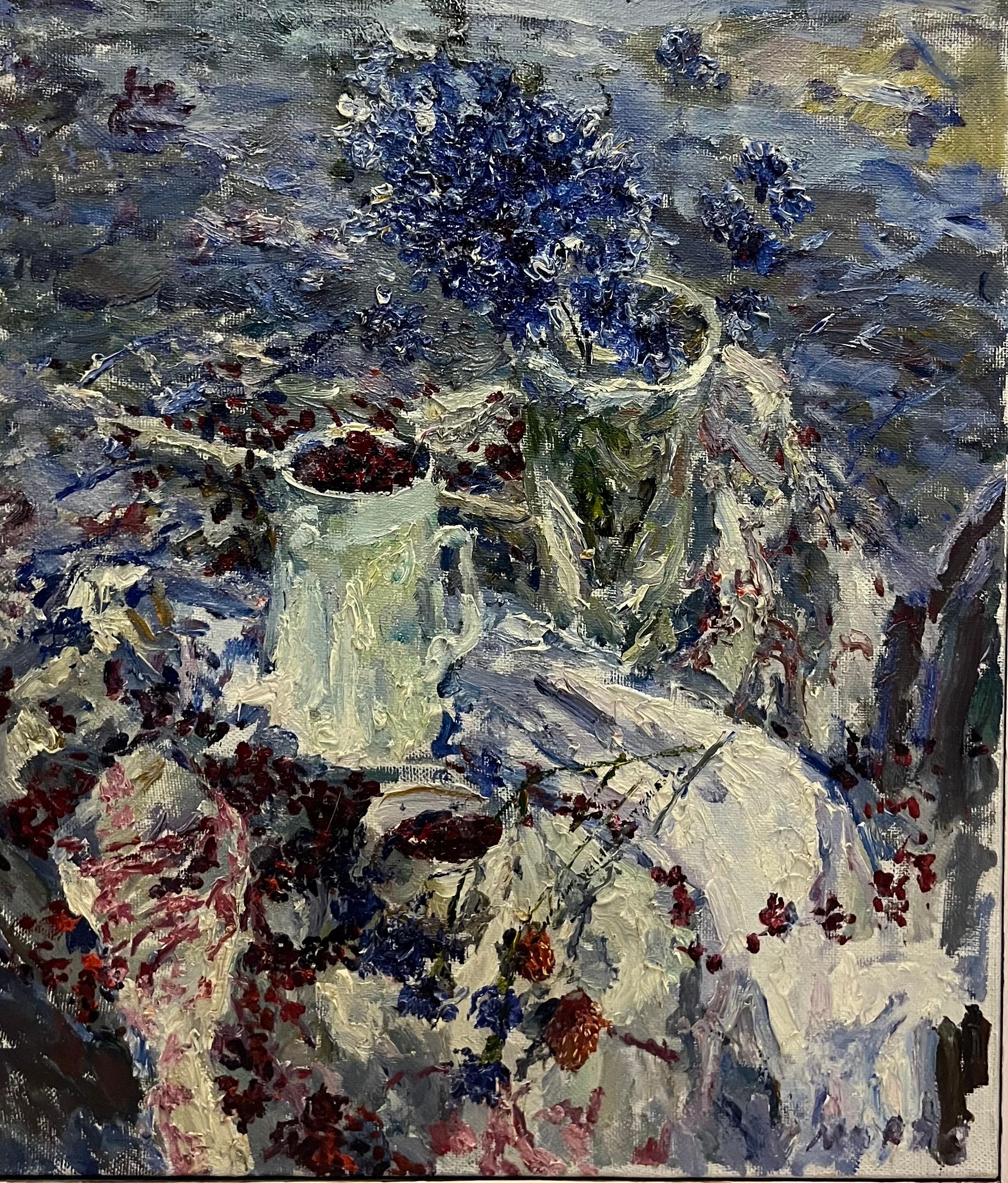 Georgij Moroz Still-Life Painting - " Fiori e Bacche rosse" cm. 60 x 72   1991   olio 