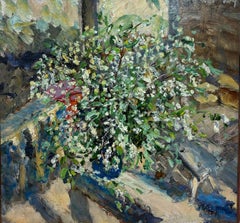 " Fiori sul terrazzo " olio su cartone cm 52 x 44 1997