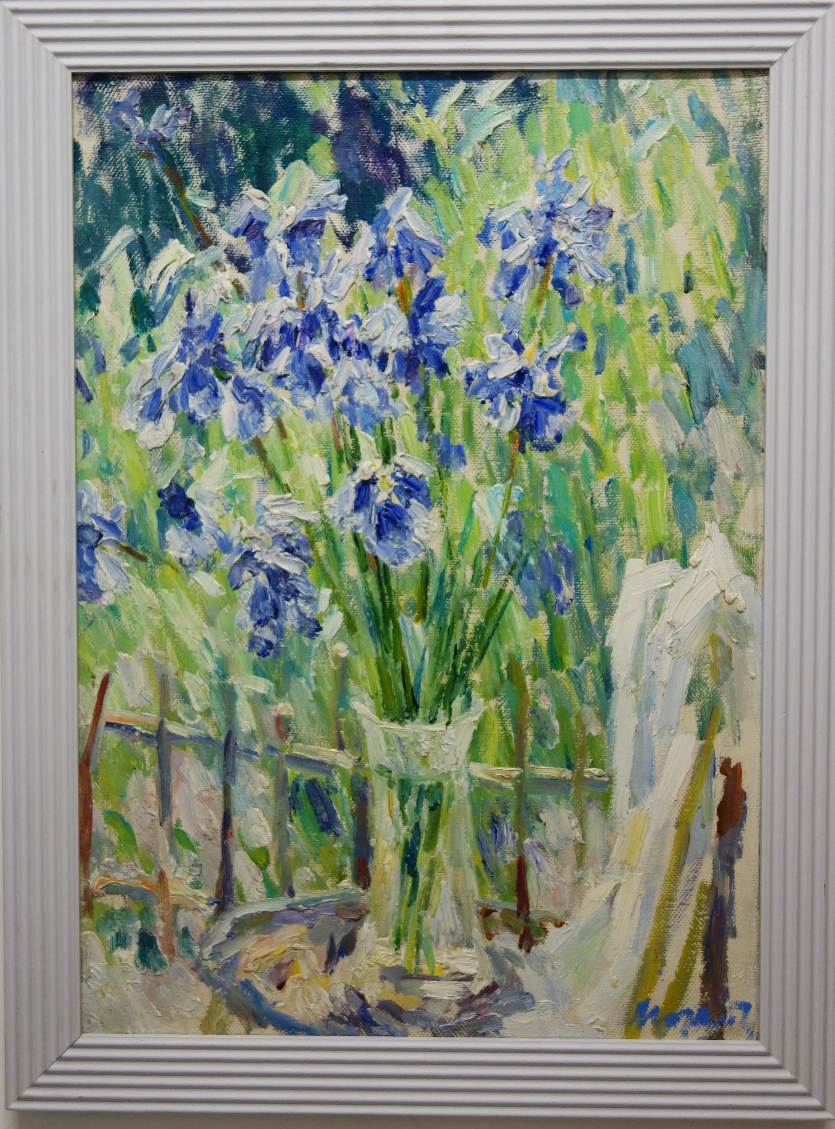 Georgij Moroz Still-Life Painting - " Purple Iris"    Oil  cm. 49 x 69  Purple, Green