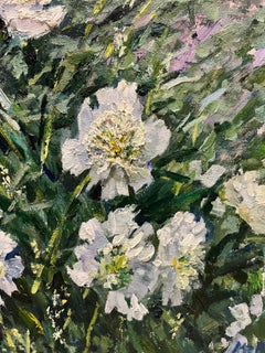 " White peonies in the garden" Oil cm. 79 x 75   2006