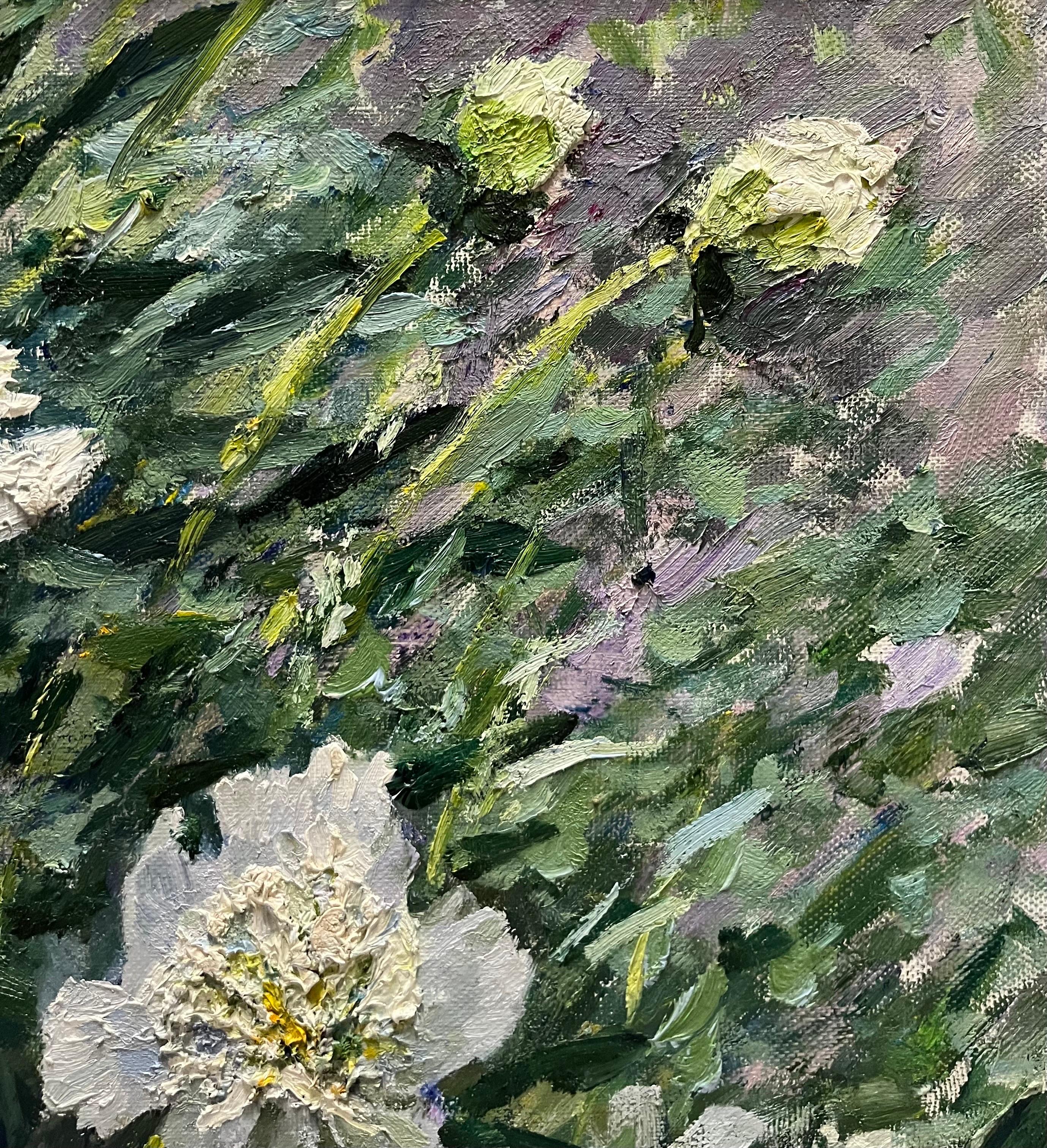 « pivoines blanches dans le jardin », huile, 190,5 cm x 190,5 cm   2006 - Impressionnisme Painting par Georgij Moroz