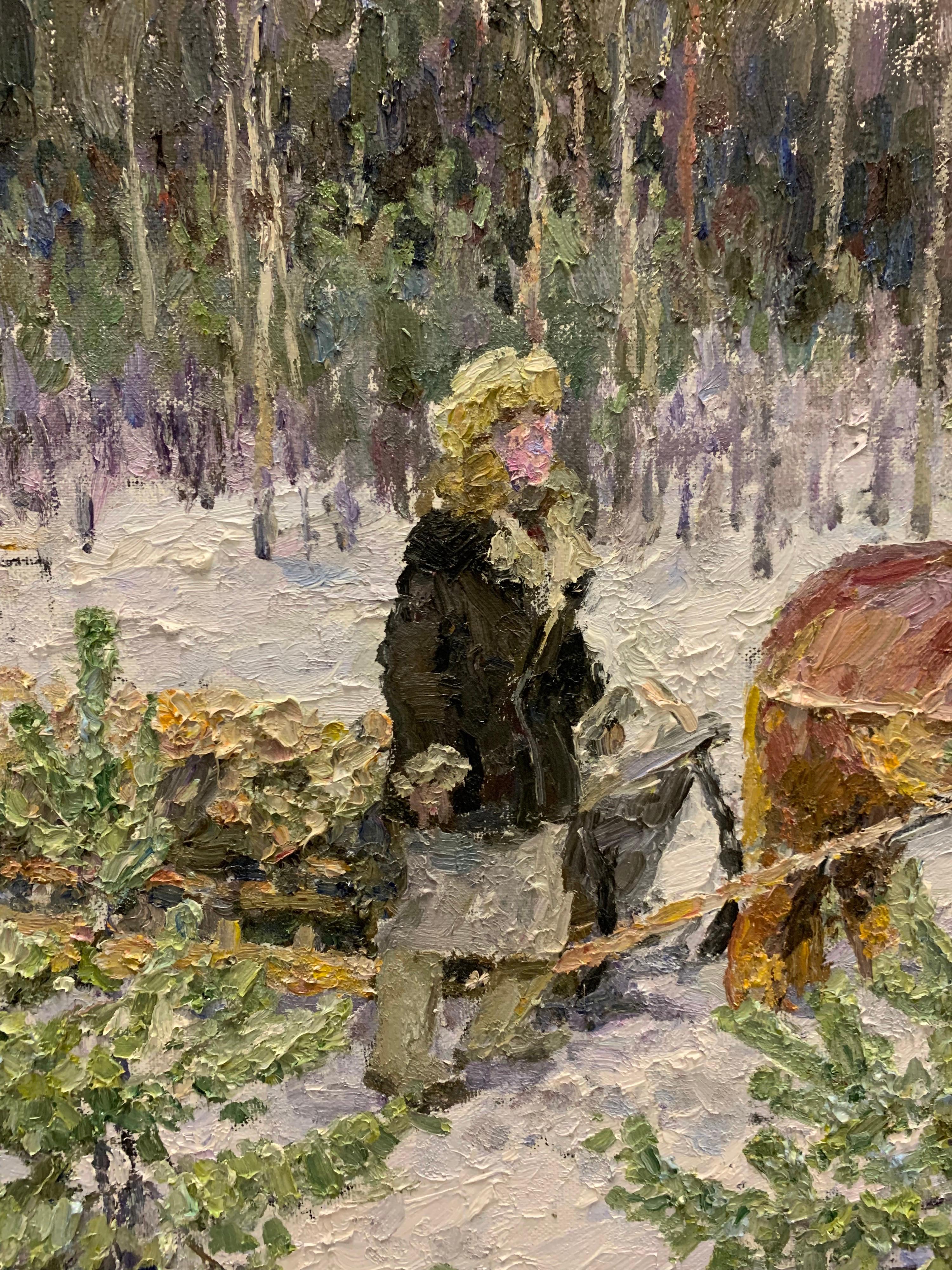 „Zurück zu Hause“ Schnee, Wald, Winter, Weiß, Impressionismus, Weihnachts 120 x 100 cm im Angebot 2