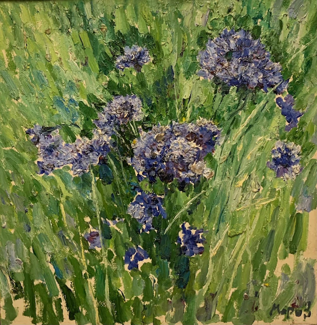 « Blue cornflowers », huile cm. 42 x 42 1998 Russe, souffleurs - Painting de Georgij Moroz