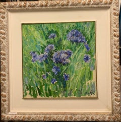 ""Blaue Füllblumen"" Öl cm. 42 x 42 1998 Russisch , Schubladen