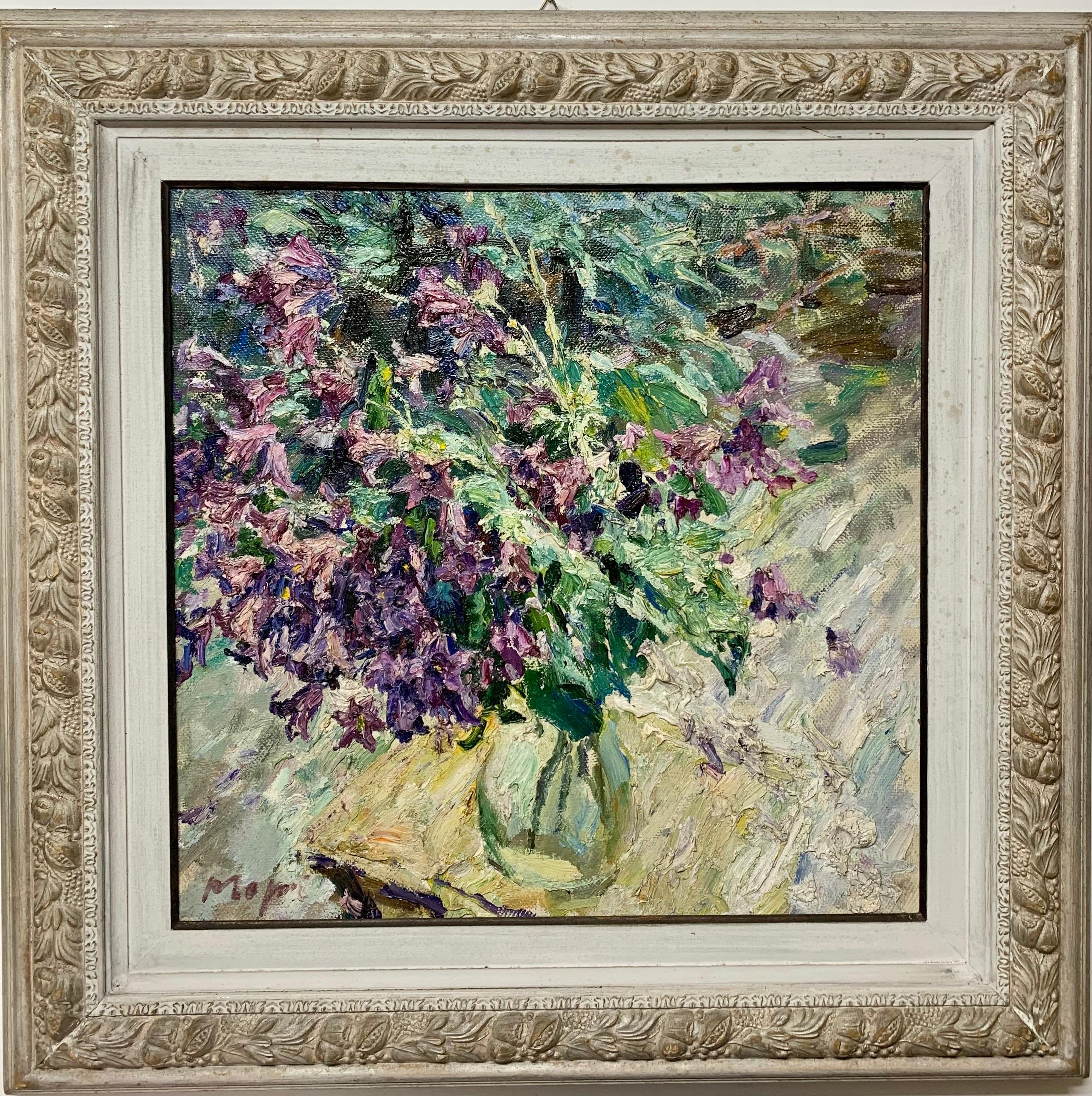 Georgij Moroz Figurative Painting - "Bluebell" Oil cm- 53 x 52  Oil  Flowers, Violet