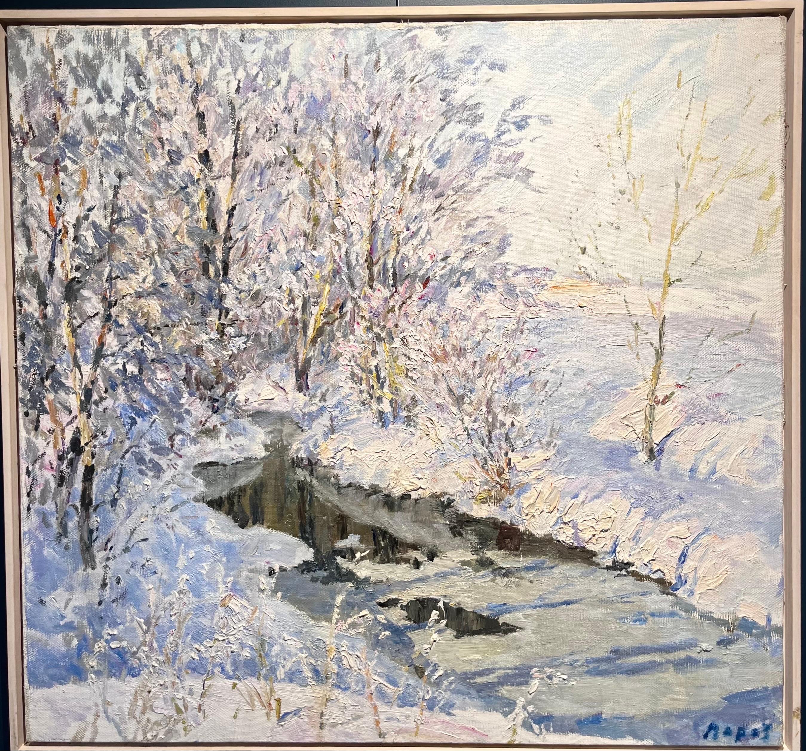 Georgij Moroz Landscape Painting - "Brina" Olio cm. 90 x 85  2000  paesaggio innevato