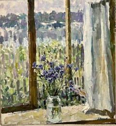 "Cornflowers on the windowsill" Oil cm. 60 x 65 