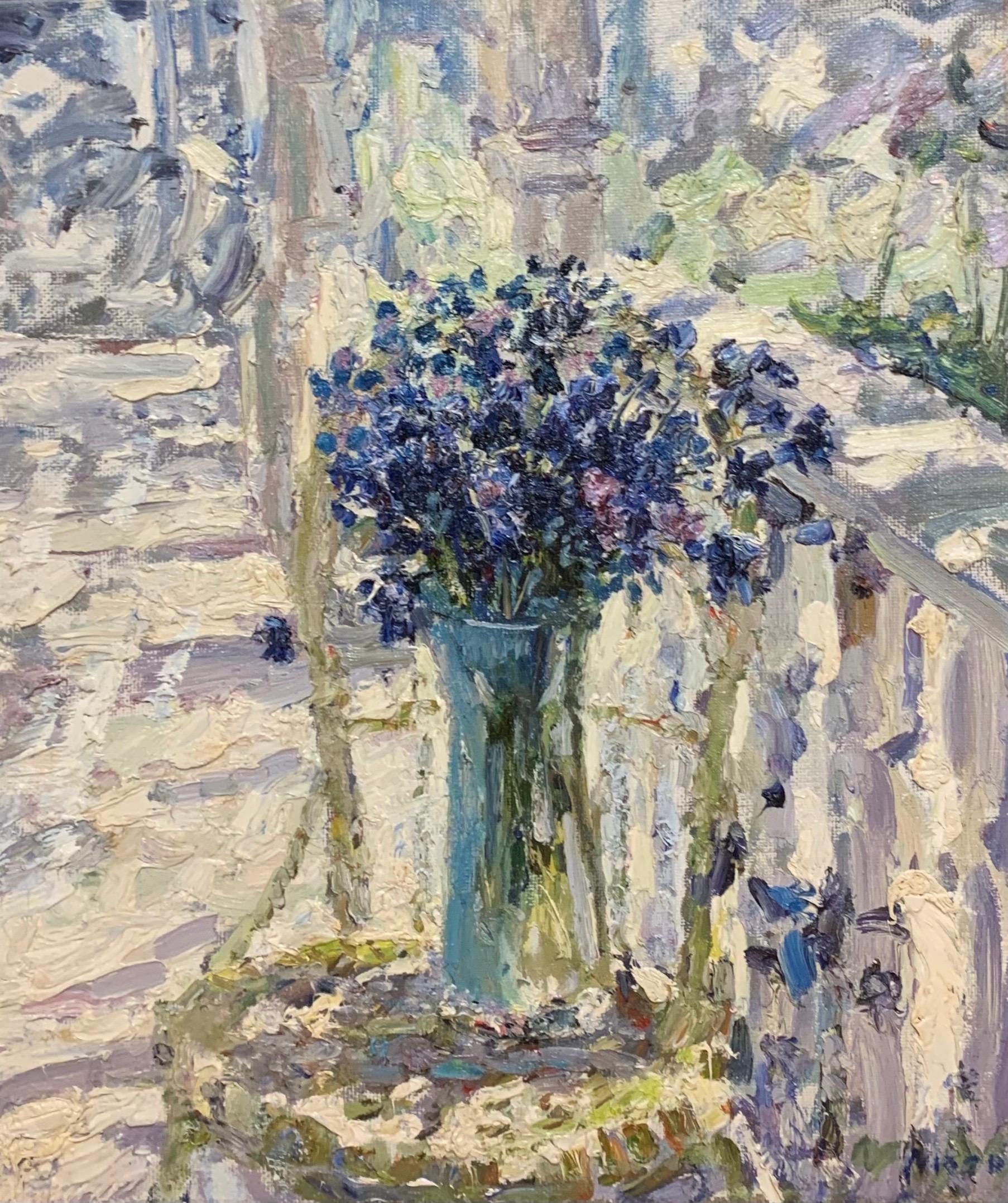 « Cornflowers » Bleu clair cm. 54 x 62 huile - Painting de Georgij Moroz