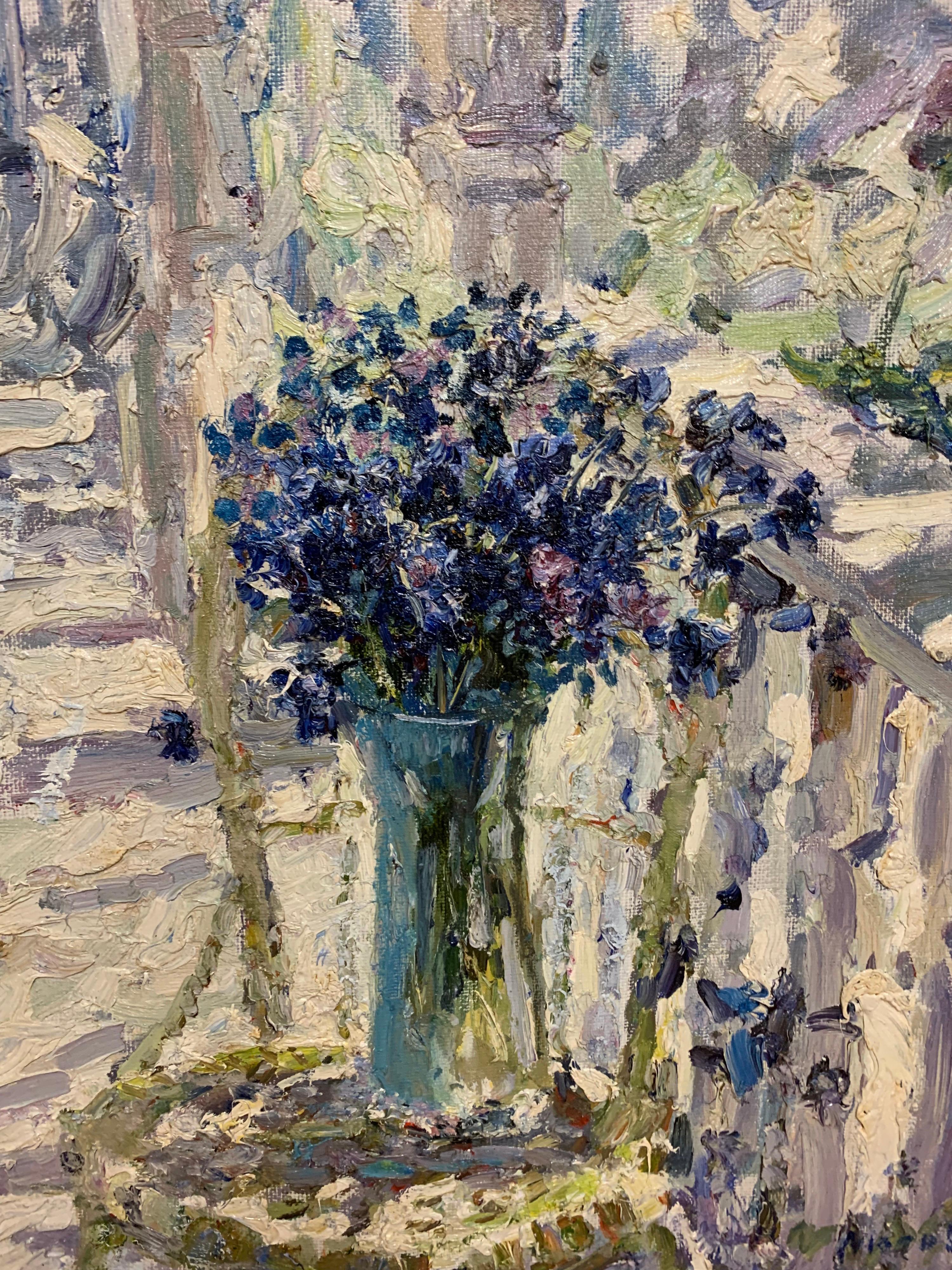« Cornflowers » Bleu clair cm. 54 x 62 huile - Impressionnisme Painting par Georgij Moroz