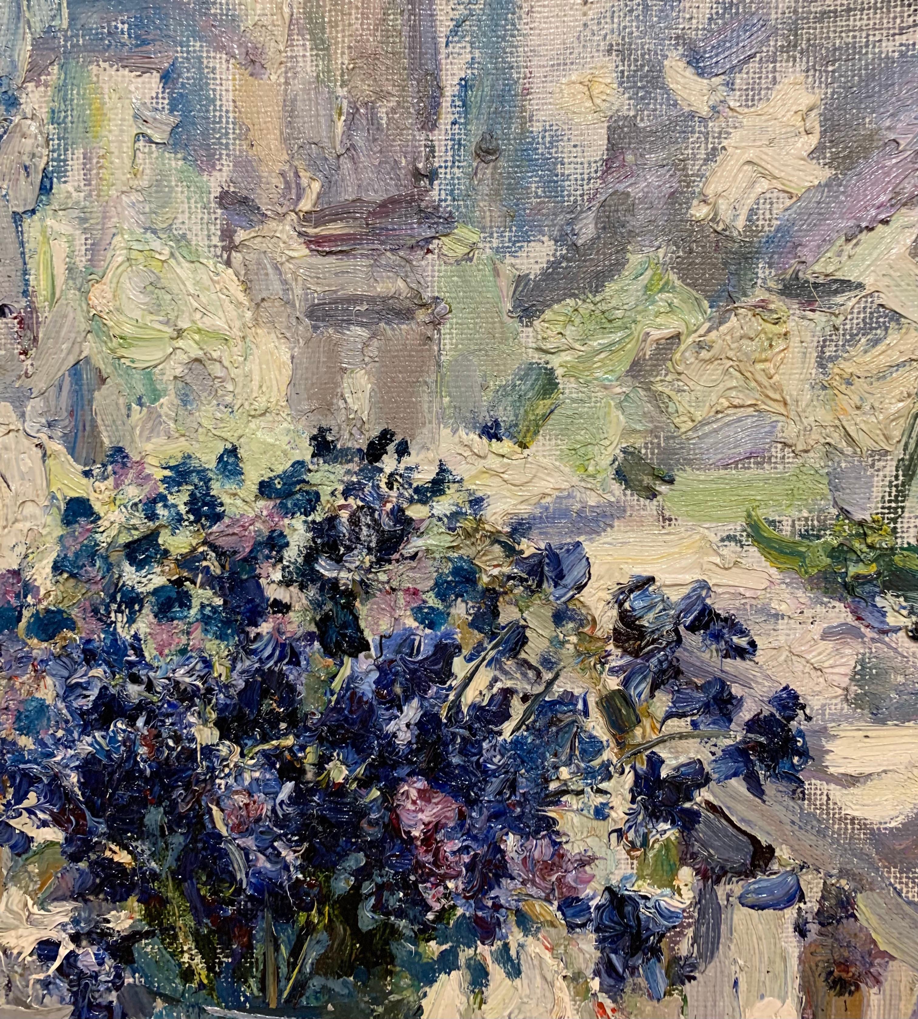« Cornflowers » Bleu clair cm. 54 x 62 huile en vente 1