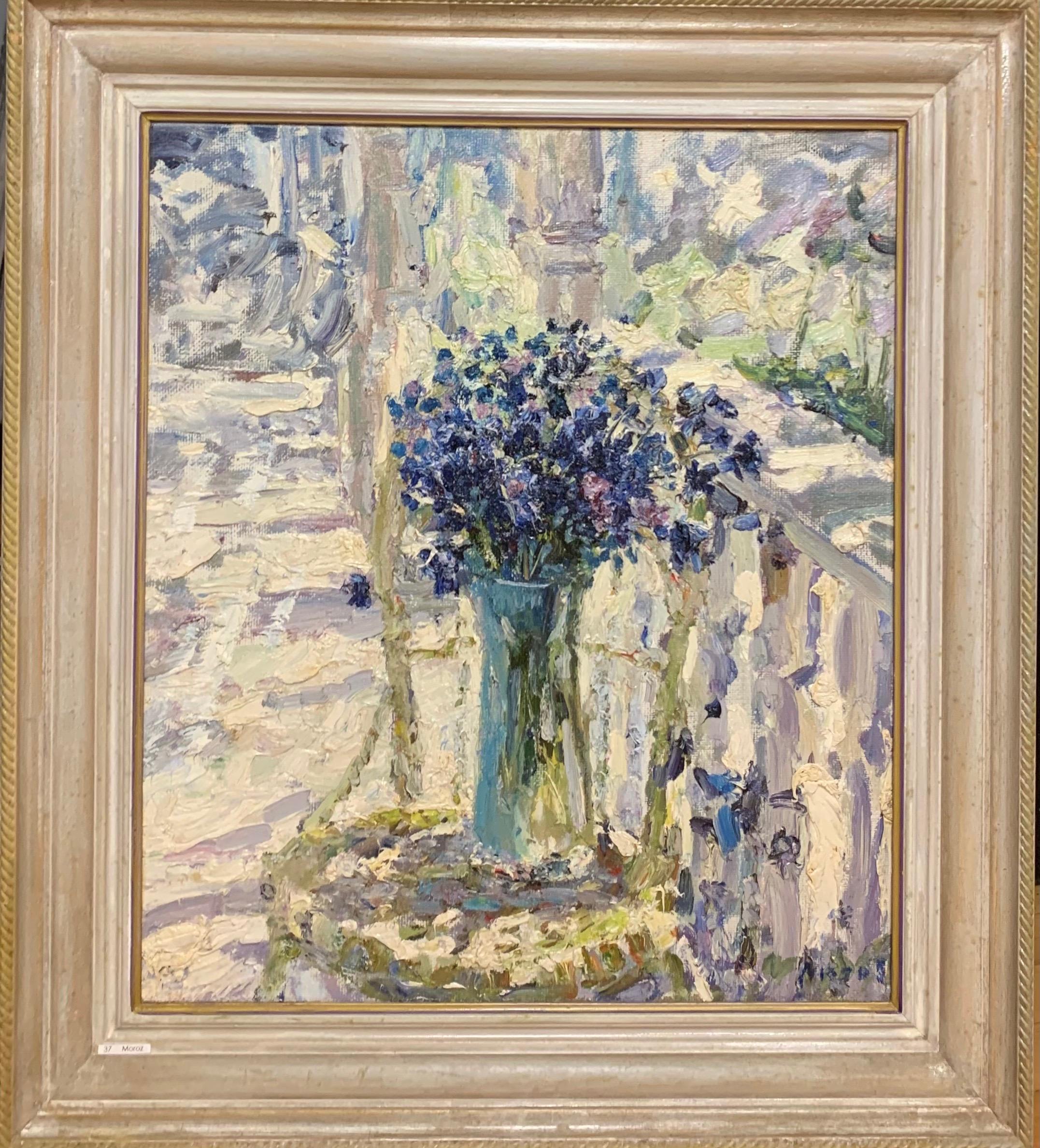 Figurative Painting Georgij Moroz - « Cornflowers » Bleu clair cm. 54 x 62 huile