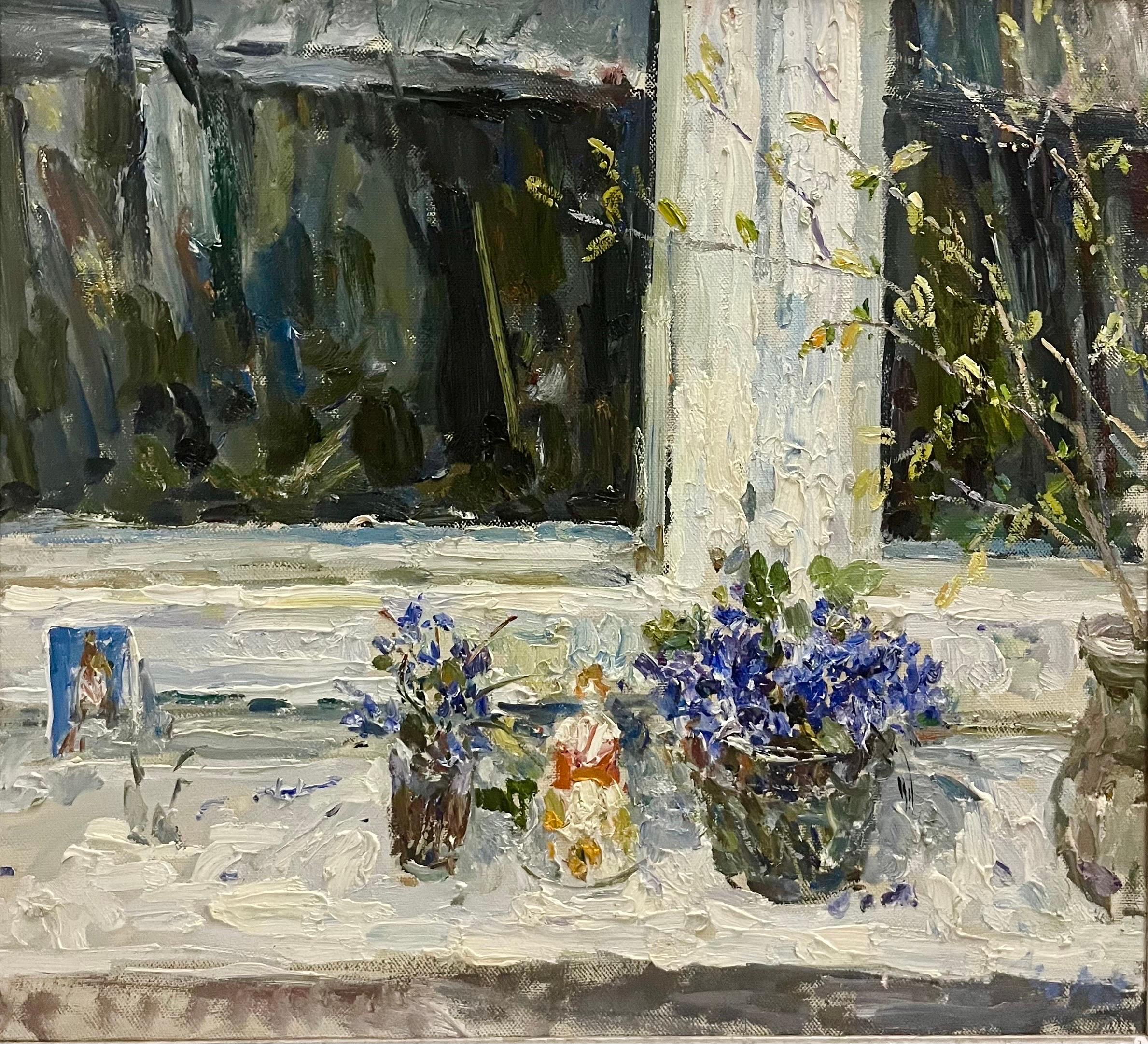 « Early spring, Window », huile, cm. 82 x 75 - Painting de Georgij Moroz