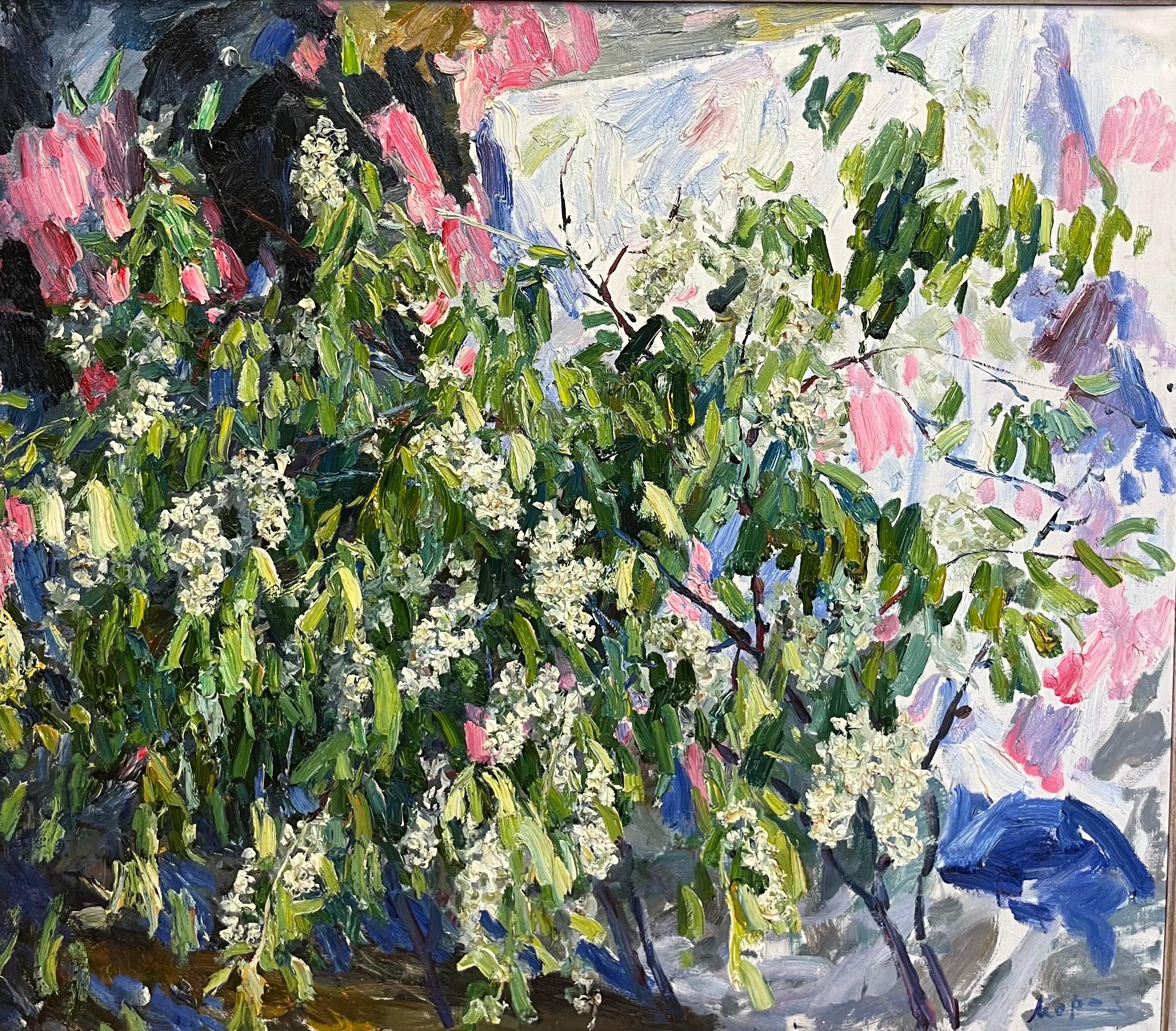Still-Life Painting di Georgij Moroz - "Fiori di ciliegio" Olio cm. 100 x 88  1997