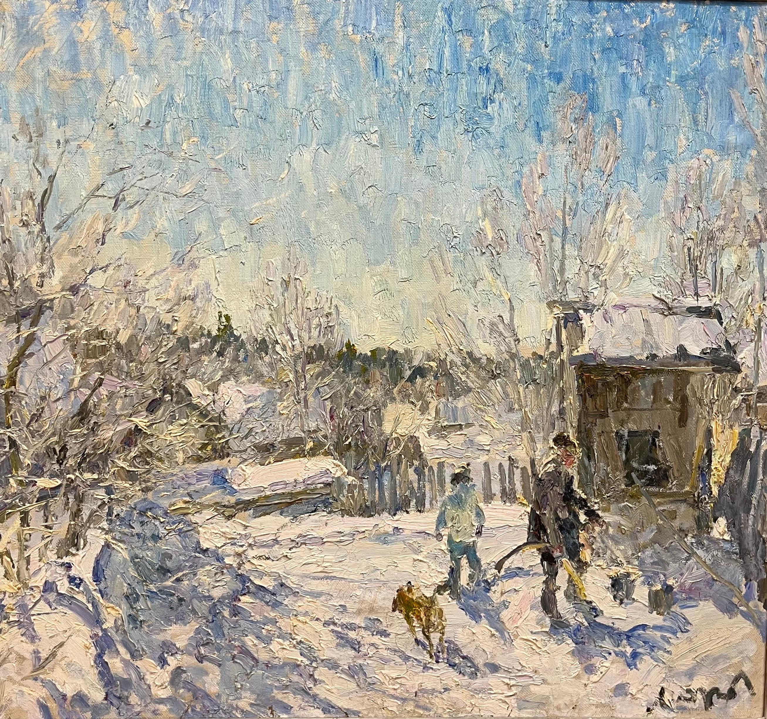 « Premier soleil » cm. 98 x 90 Huile, Neige, hiver - Painting de Georgij Moroz