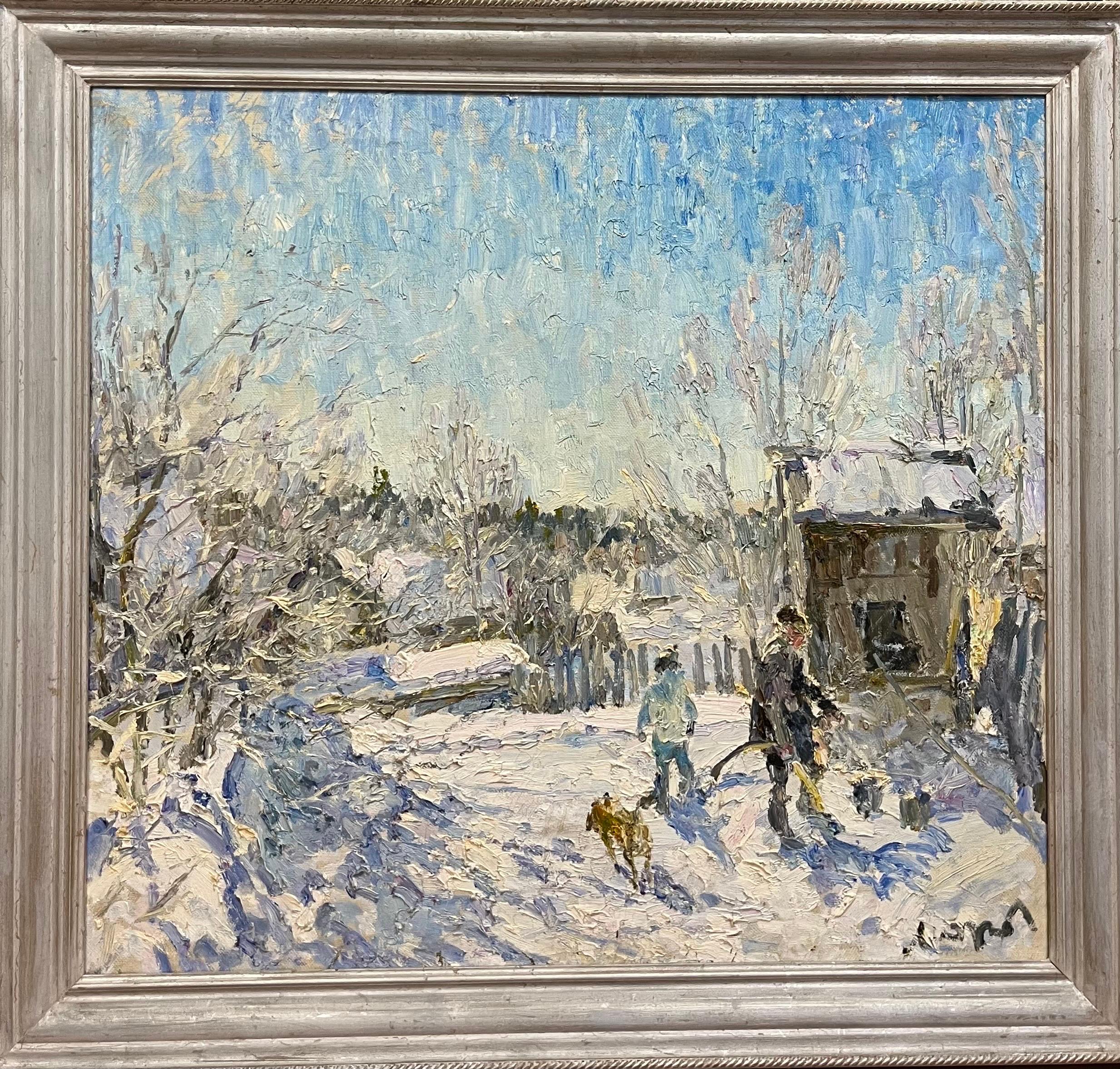 Landscape Painting Georgij Moroz - "Premier soleil" cm. 98 x 90 Huile, Neige, hiver