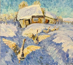 "Oche nella neve" olio cm. 100 x 80