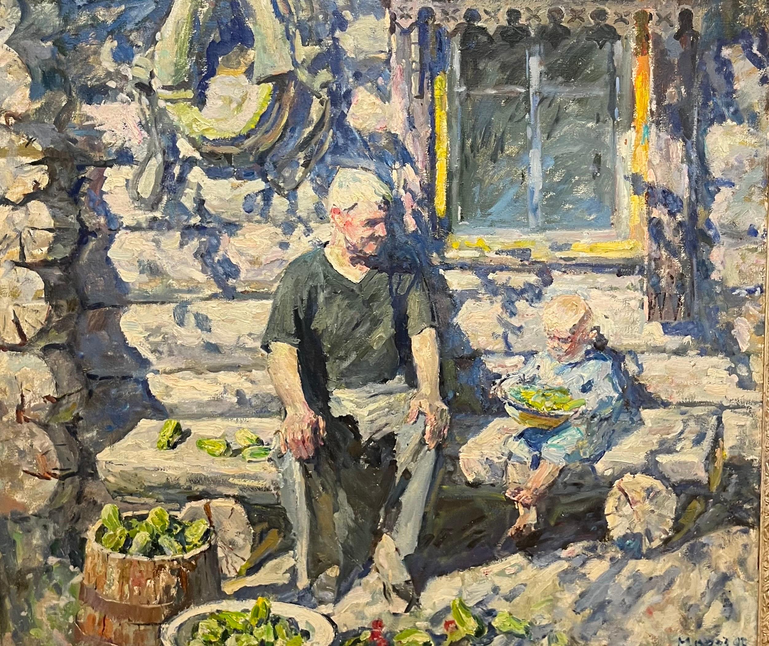Georgij Moroz Portrait Painting - "Grandfather and grandson" Oil cm.140 x 122 , 1996