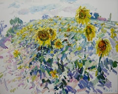 Impressionist Field of Sunflowers Georgij Moroz Summer Yellow Oil Landscape Pain