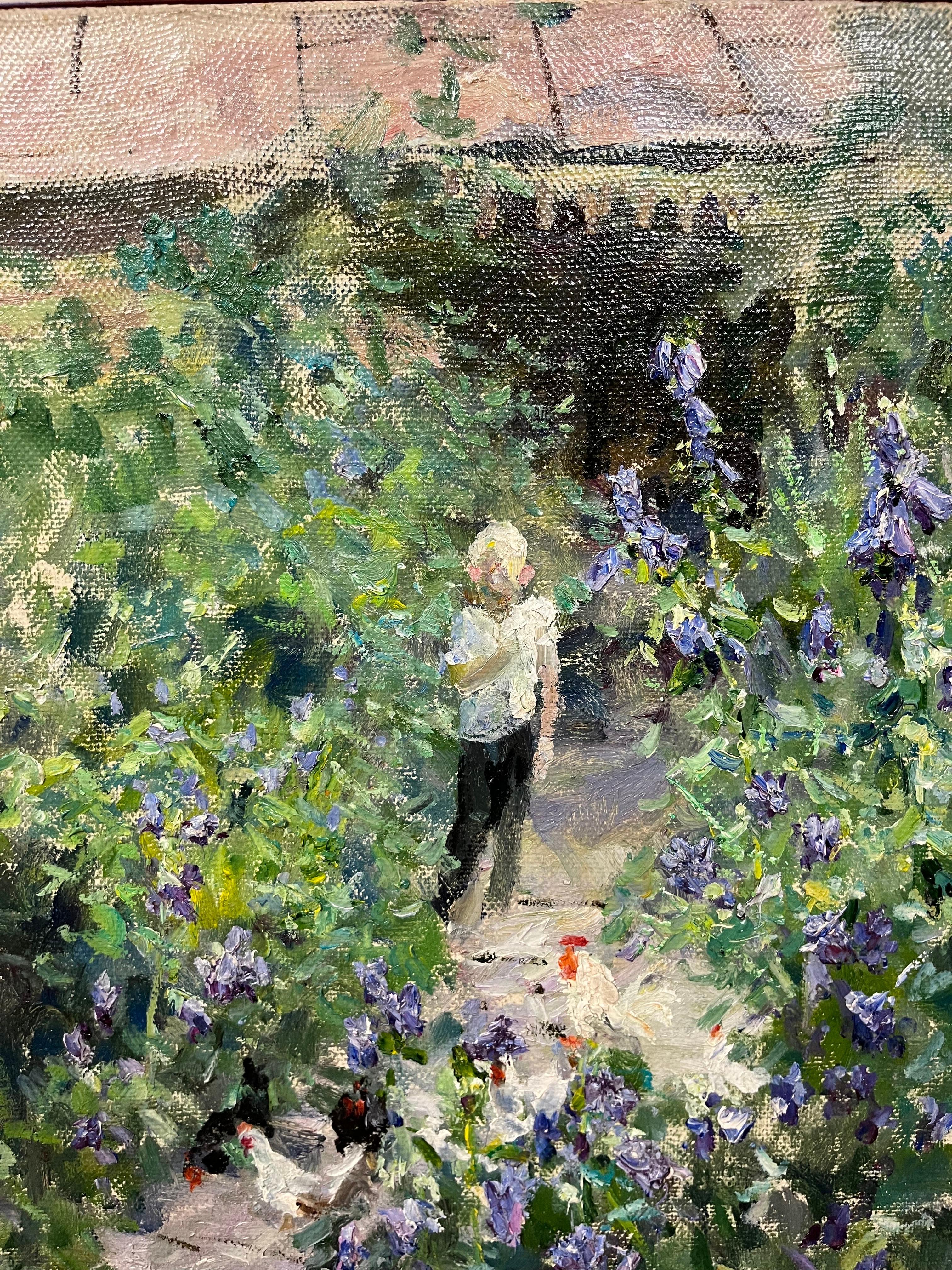 Dans le jardin Olio cm 66 x 60 - Painting de Georgij Moroz
