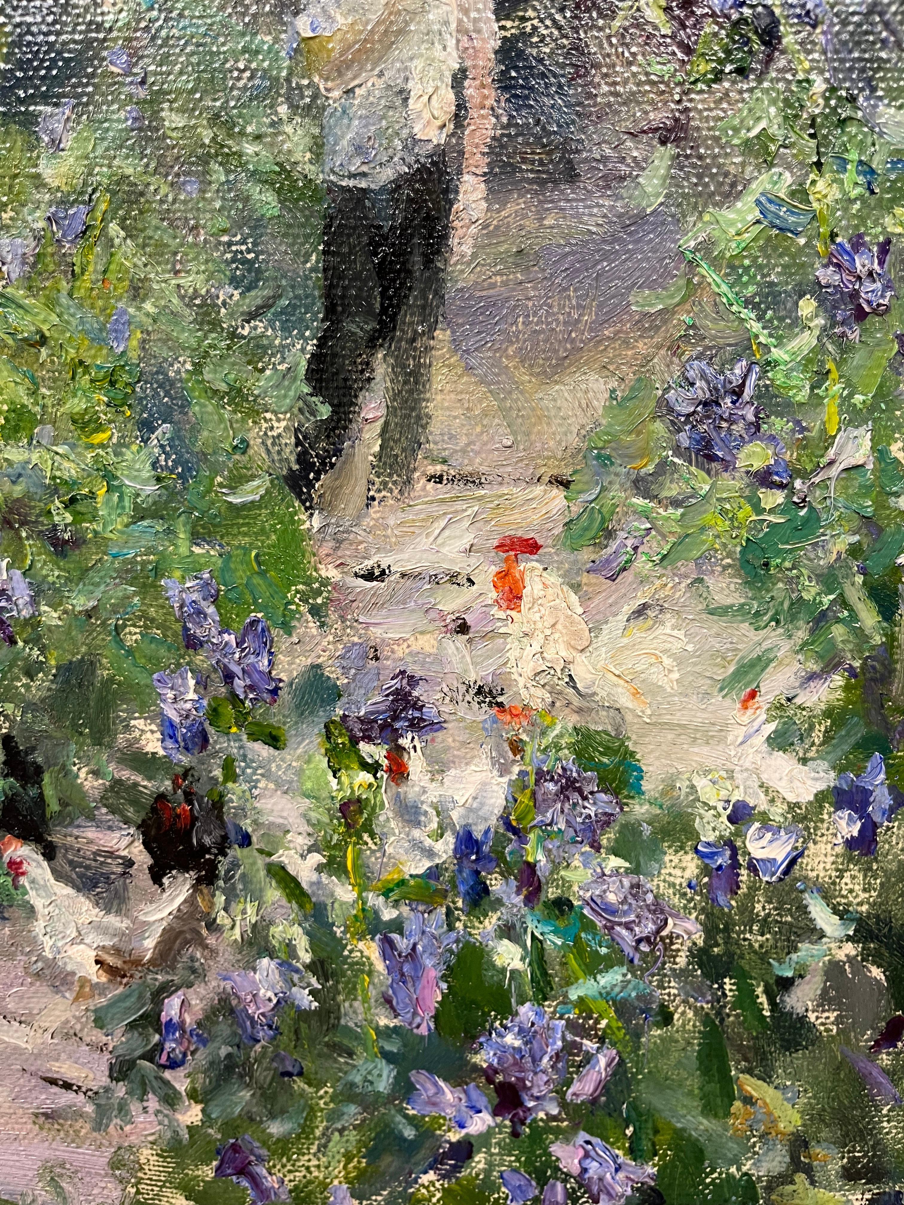 Dans le jardin Olio cm 66 x 60 - Post-impressionnisme Painting par Georgij Moroz