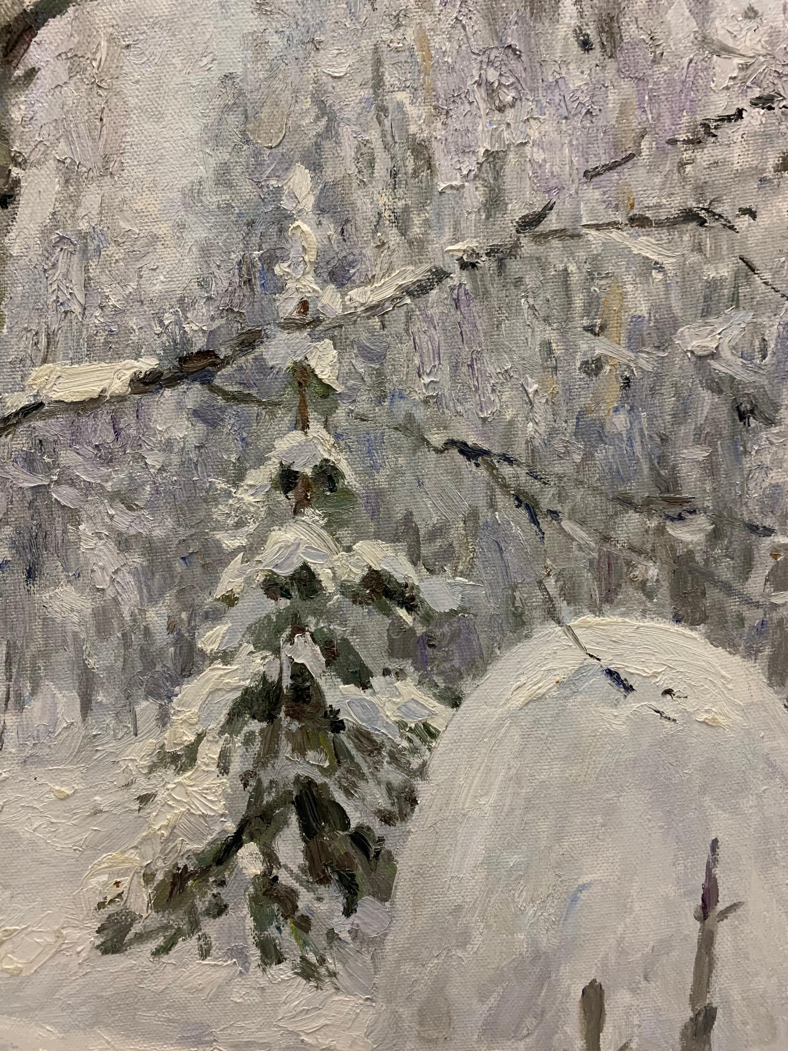 « Just snowed », blanc, neige, forêt, hiver, huile cm.100 x 99  Expédition gratuite - Painting de Georgij Moroz