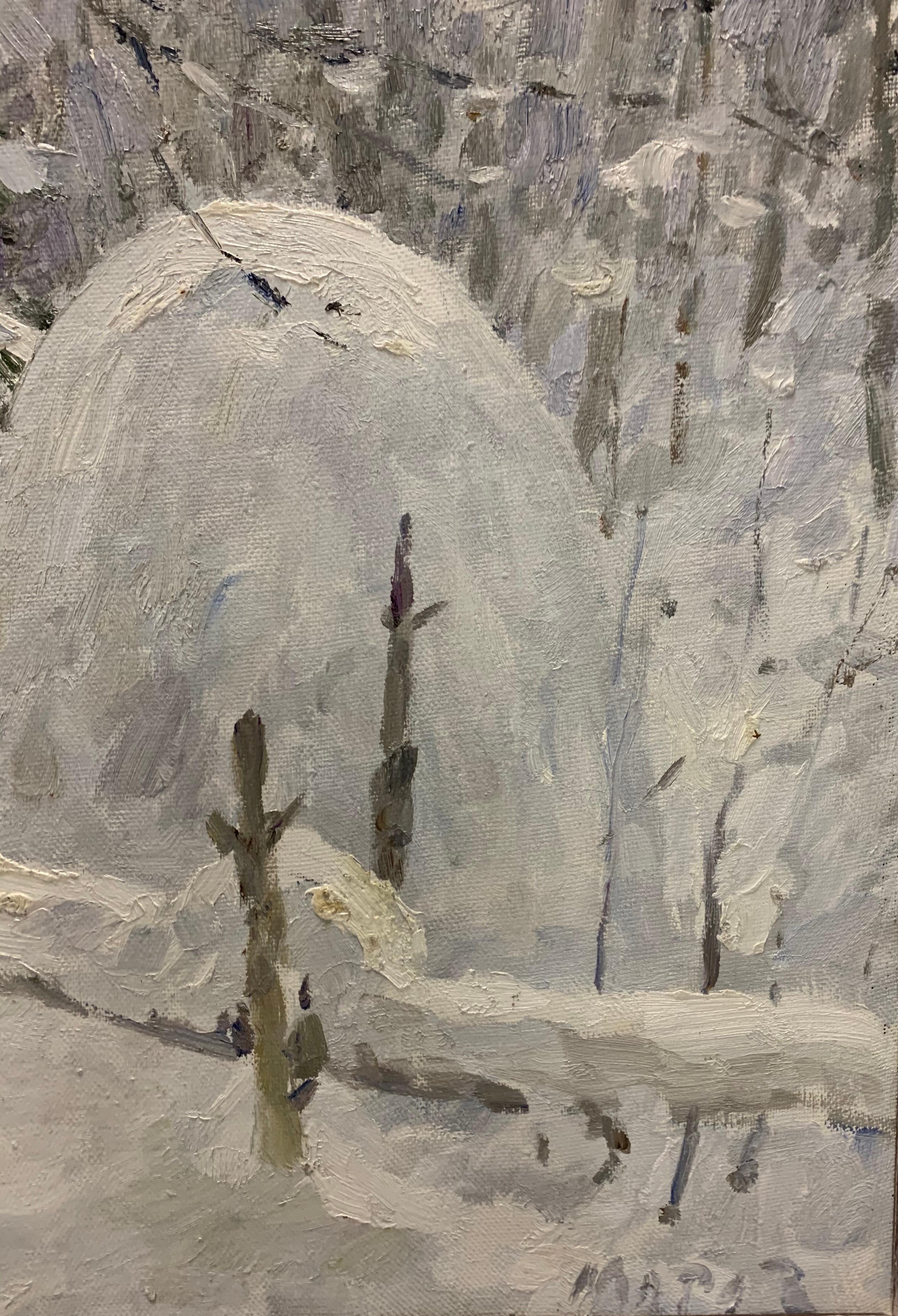 « Just snowed », blanc, neige, forêt, hiver, huile cm.100 x 99  Expédition gratuite - Impressionnisme Painting par Georgij Moroz