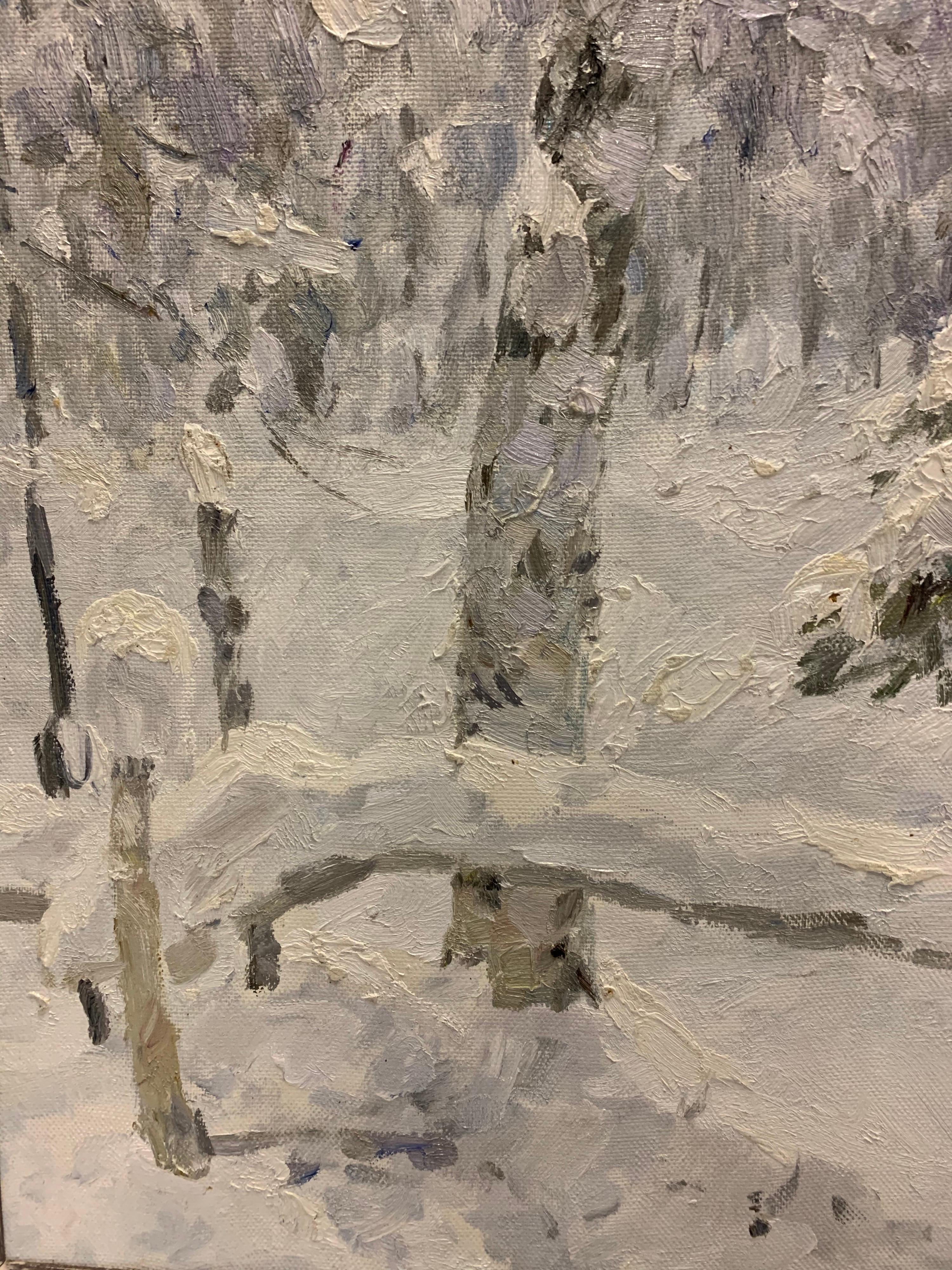 « Just snowed », blanc, neige, forêt, hiver, huile cm.100 x 99  Expédition gratuite en vente 1