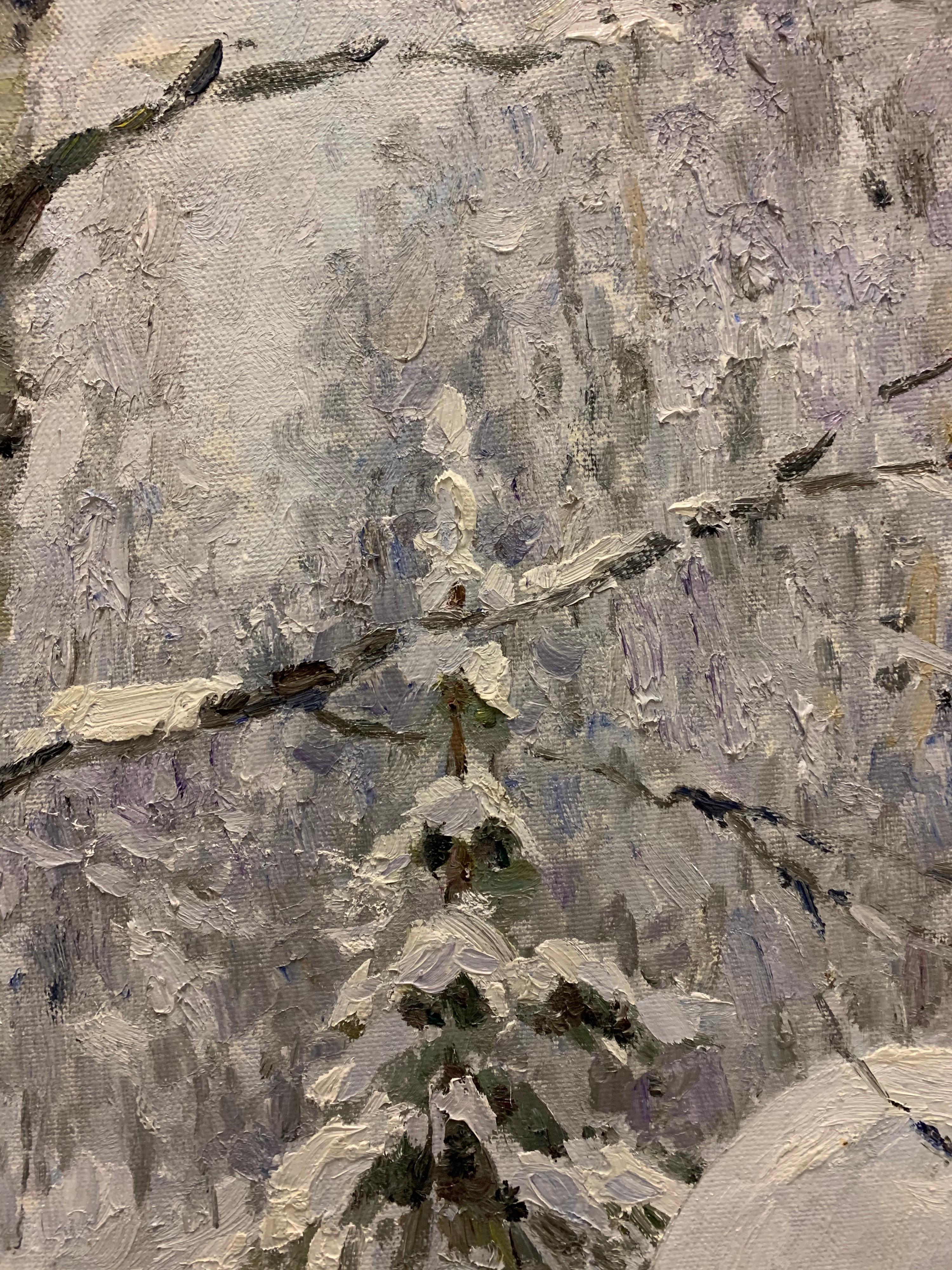 « Just snowed », blanc, neige, forêt, hiver, huile cm.100 x 99  Expédition gratuite en vente 2
