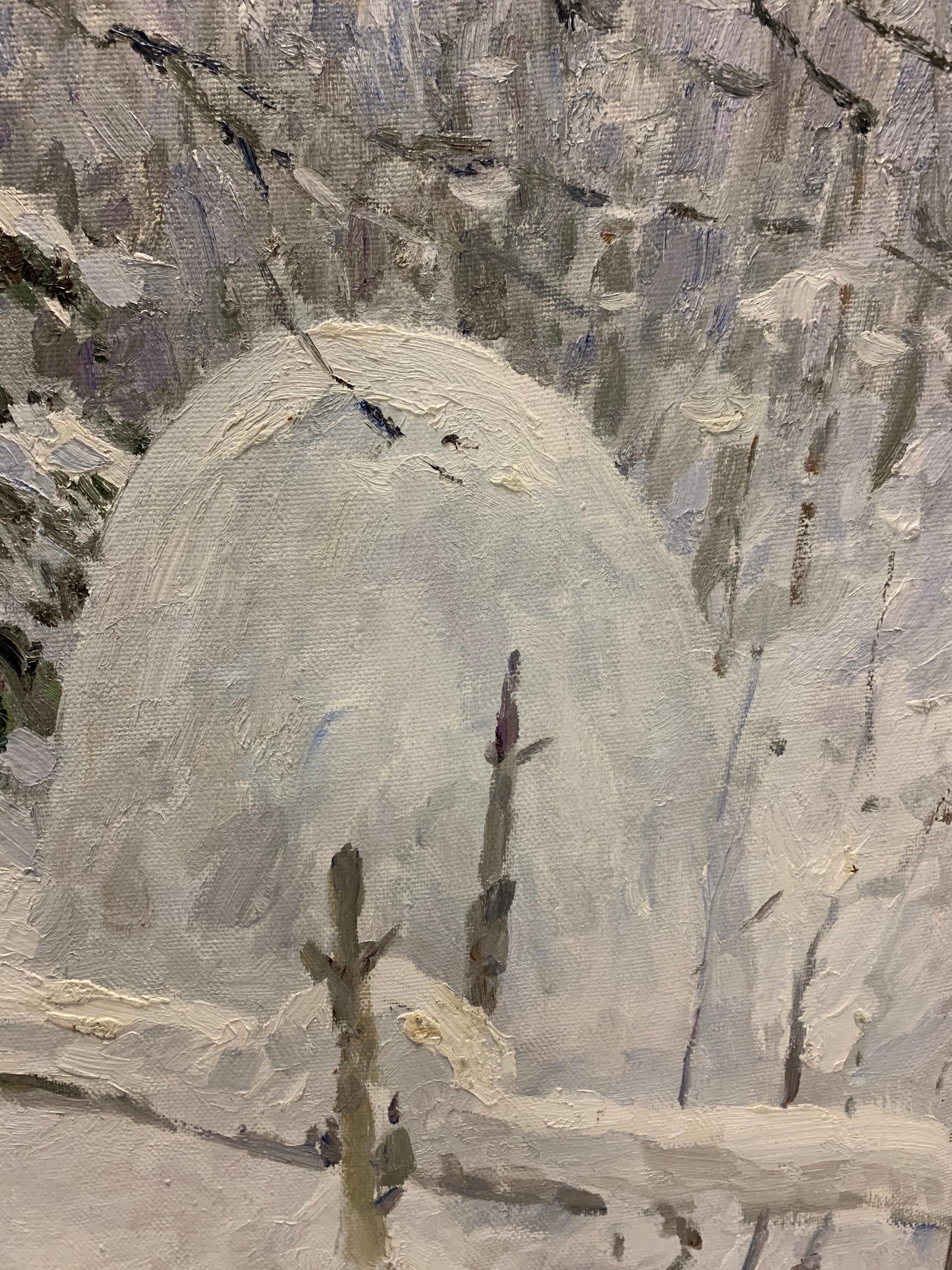 « Just snowed », blanc, neige, forêt, hiver, huile cm.100 x 99  Expédition gratuite en vente 3