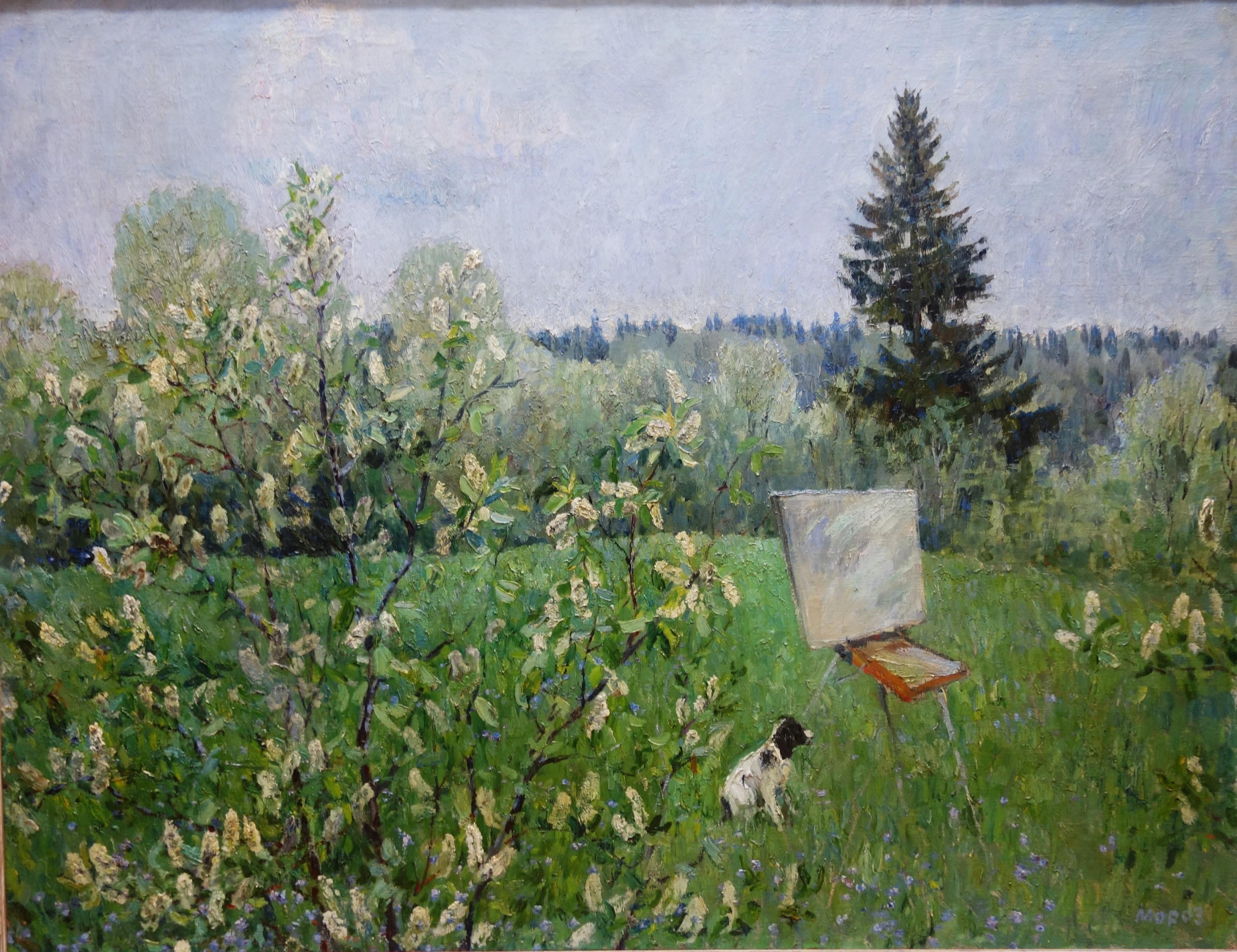 "Landscape with dog " Dog,Spring,  oil cm. 140 x 110 