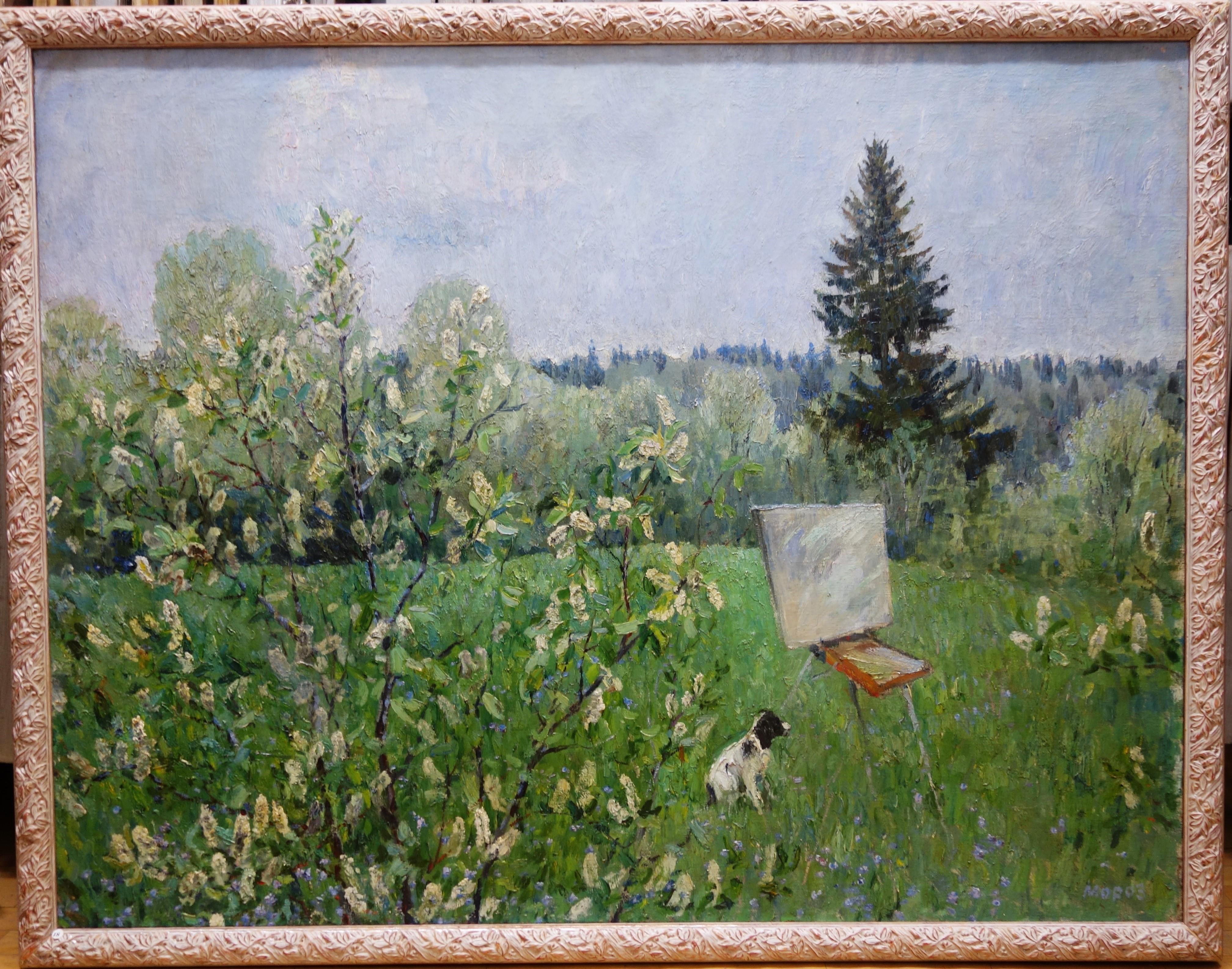 "Landscape with dog " Dog, Spring,  oil cm. 140 x 110 