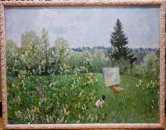 "Landscape with dog " Dog, Spring,  oil cm. 140 x 110