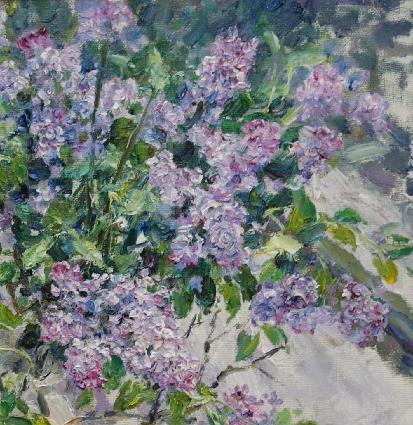« Lilas in the light » Flowers, Lilas cm. 71 x 65 huile - Impressionnisme Painting par Georgij Moroz