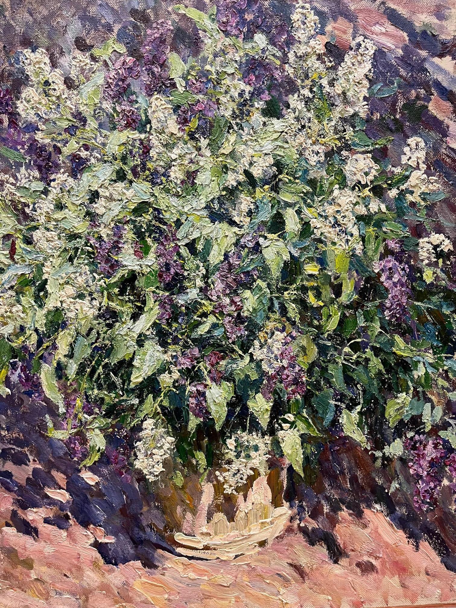 Peinture à l'huile violette et blanche « Lilas », 101 x 97  - Painting de Georgij Moroz