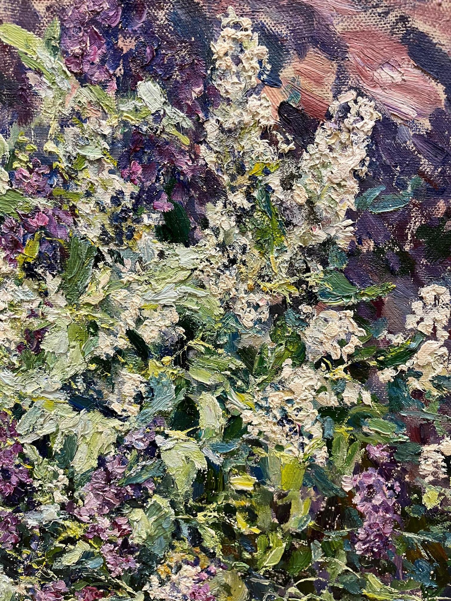 Peinture à l'huile violette et blanche « Lilas », 101 x 97  en vente 1